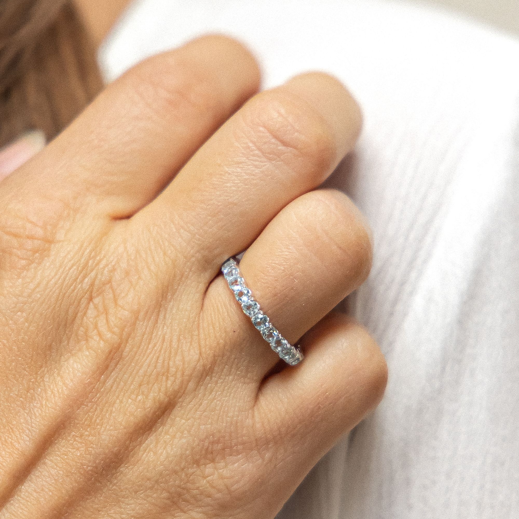 Zeeme Gemstones Sterling Silver Ring White/Blue Size 58 2