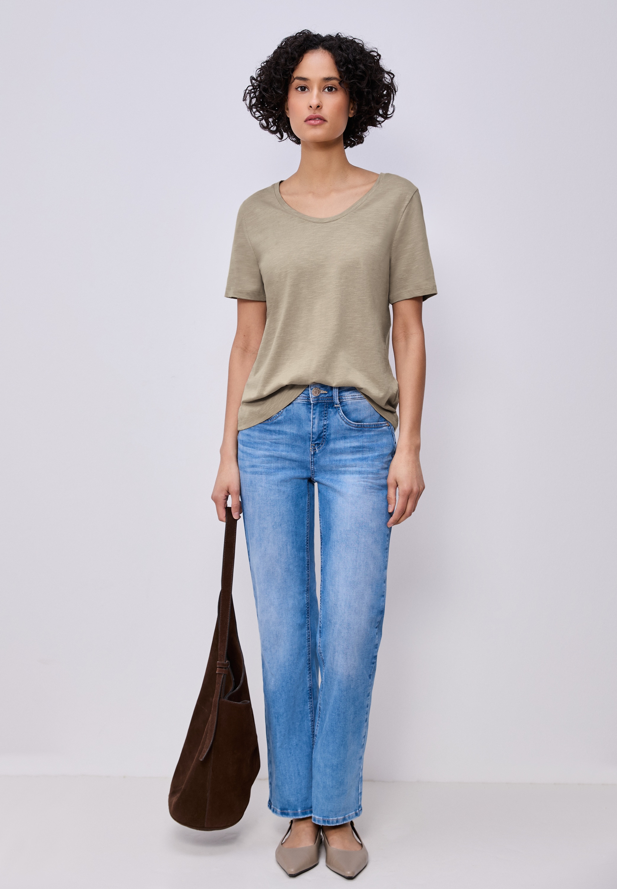 STREET ONE T-Shirt mit abgerundetem V-Ausschnitt