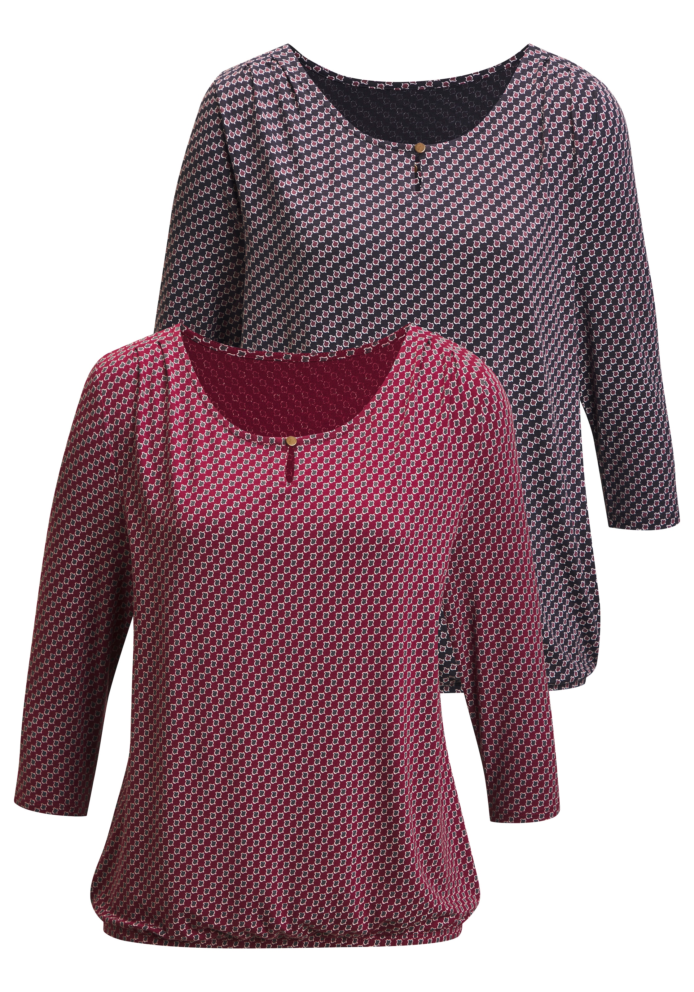 Vivance 3/4-Arm-Shirt "mit Zierknopf am Ausschnitt" 2er-Pack, aus elastischem Viskose-Jersey