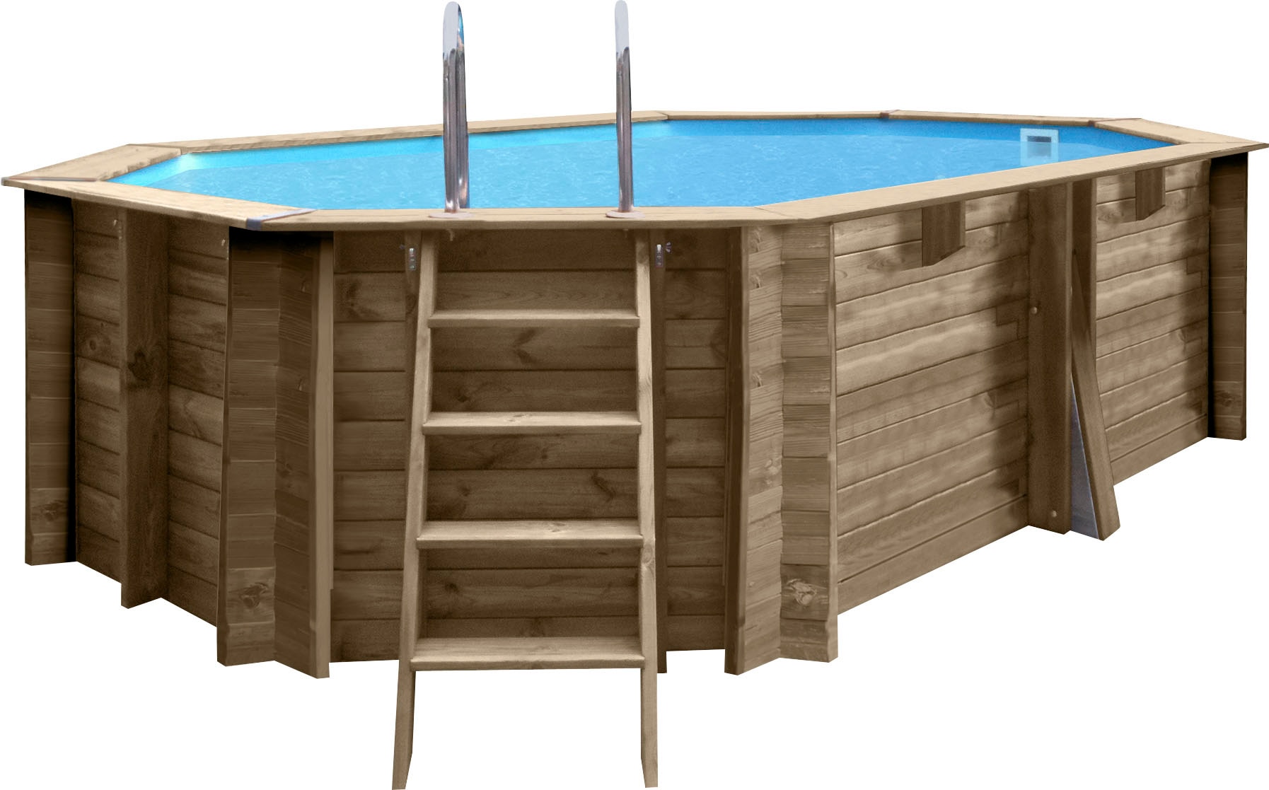 Gre Achteckpool »GRENADE 2 mit Edelstahlleiter«, (Set, 8 tlg.), Kiefernholz, BxLxH: 336x436x117 cm