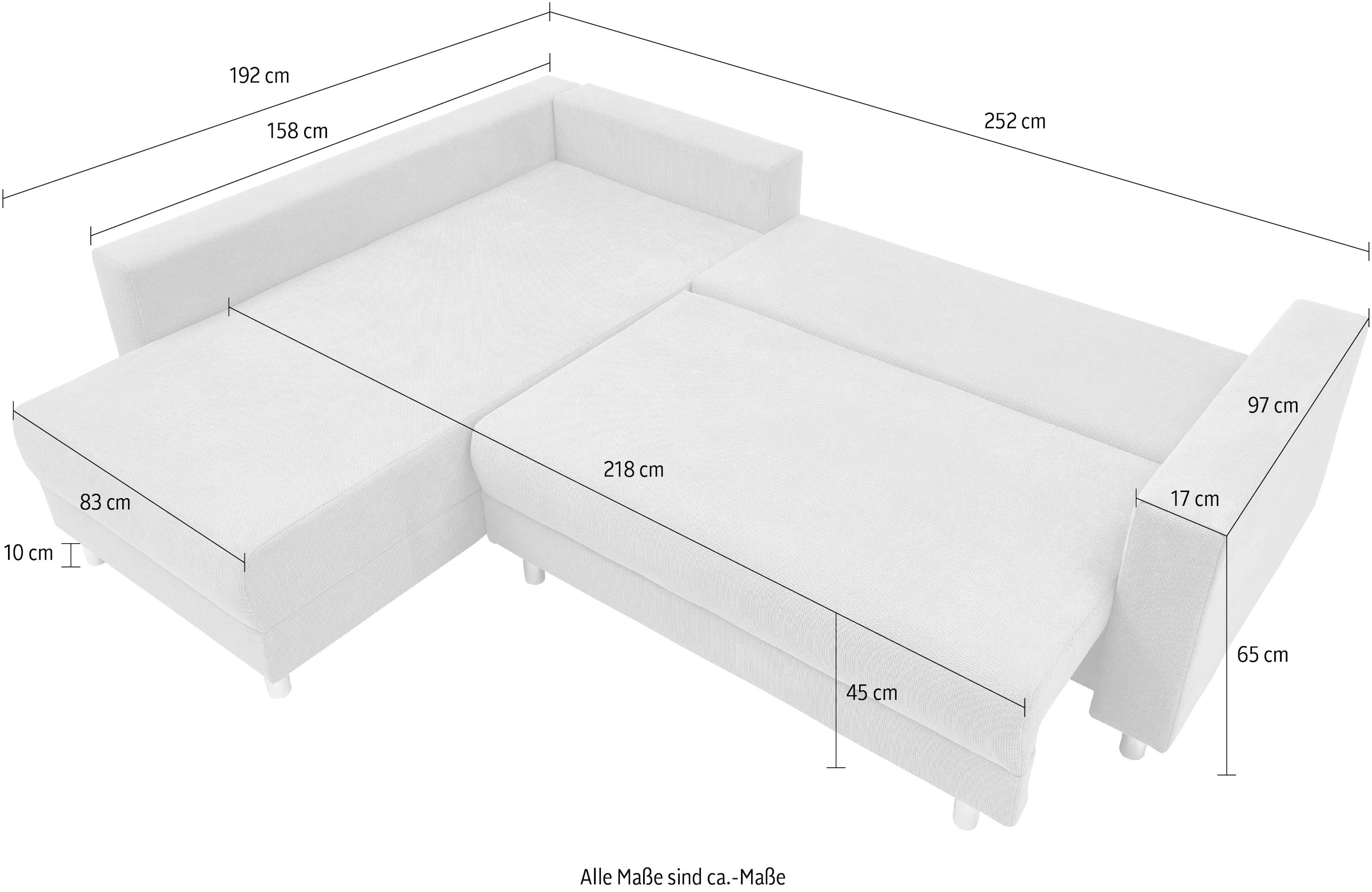 INOSIGN Ecksofa »Anela L-Form«, inklusive Bettfunktion, Bettkasten, loser Zier- und Rückenkissen
