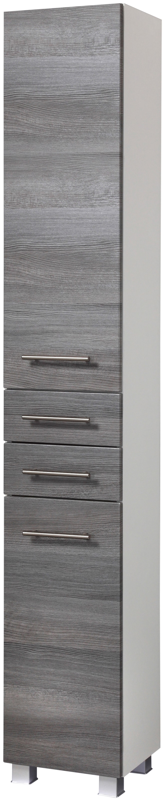 welltime Badmöbel-Set »"Trento", Badezimmer-Set, Hängeschrank, Unterschrank, Hochschrank«, (5 St.), Waschbeckenunterschrank, Spiegelschrank inkl. Aufbauleuchte
