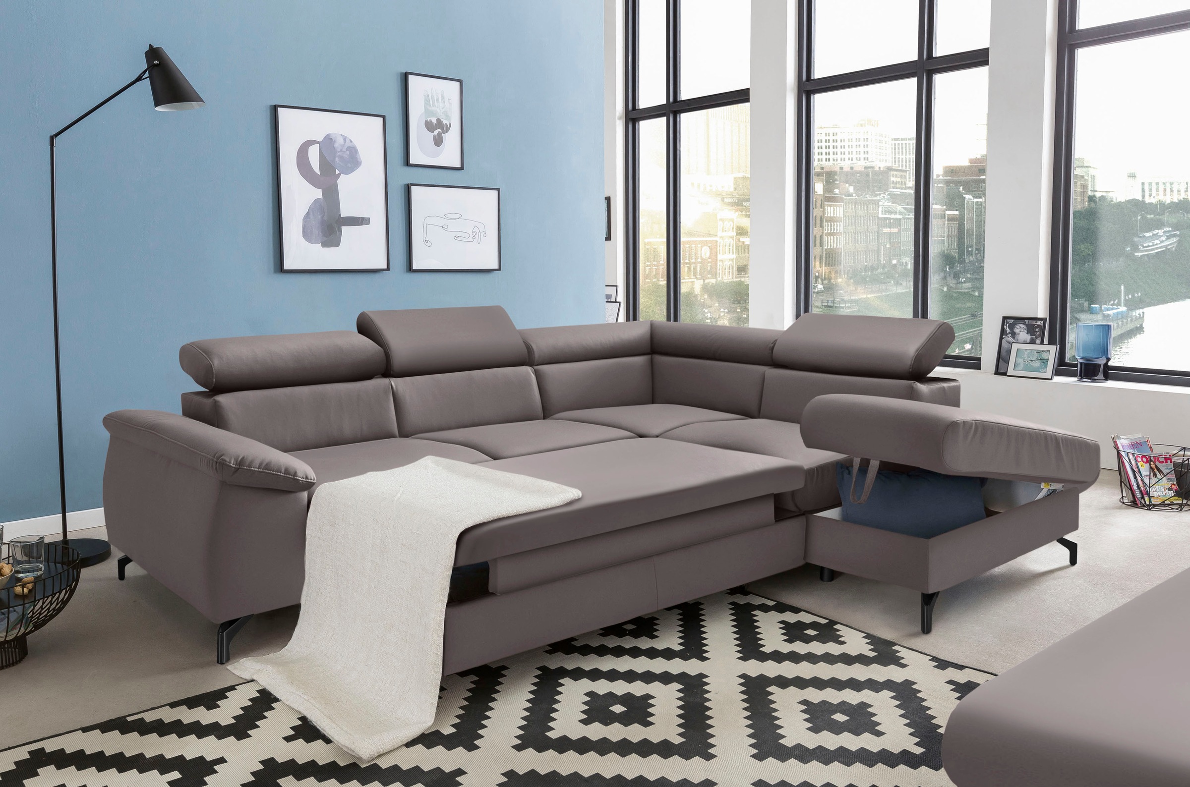 COTTA Ecksofa »Komaris L-Form«, mit Kopfteilverstellung, wahlweise mit Bettfunktion & Bettkasten