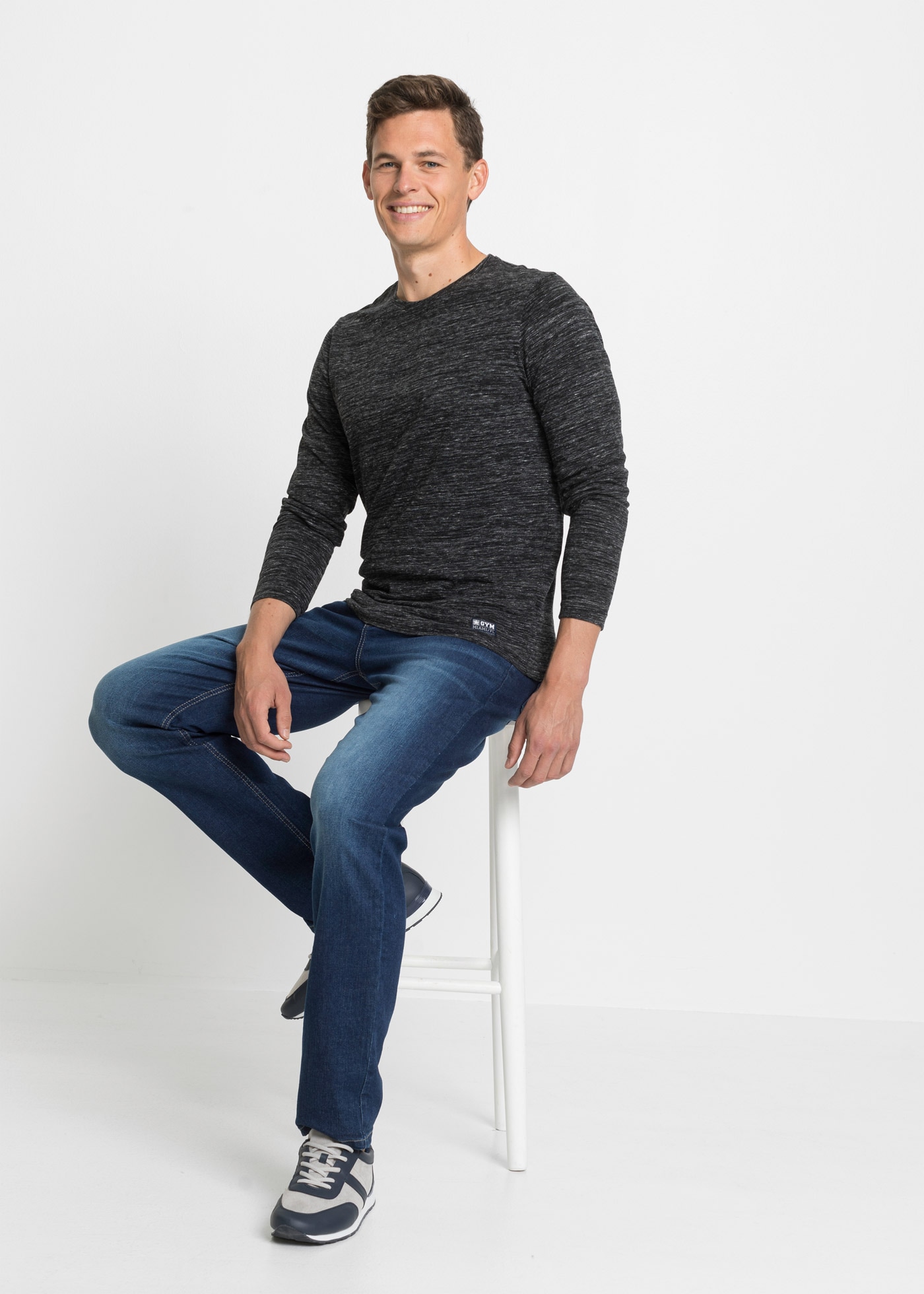 bonprix Langarmshirt Packung, 3, 3 Stk. meliertes Langarmshirt aus Baumwoll-Mix (3er-Pack)