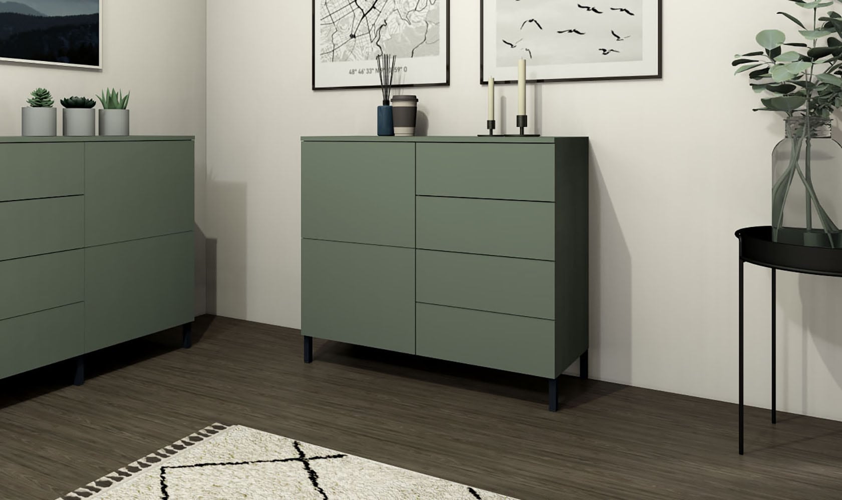 borchardt Möbel Kommode »Haama, modern, grifflos, Metallfüße, praktisch,  2 Türen« Push-To-Open, verstellbare Einlegeböden, viel Stauraum, Breite 93cm