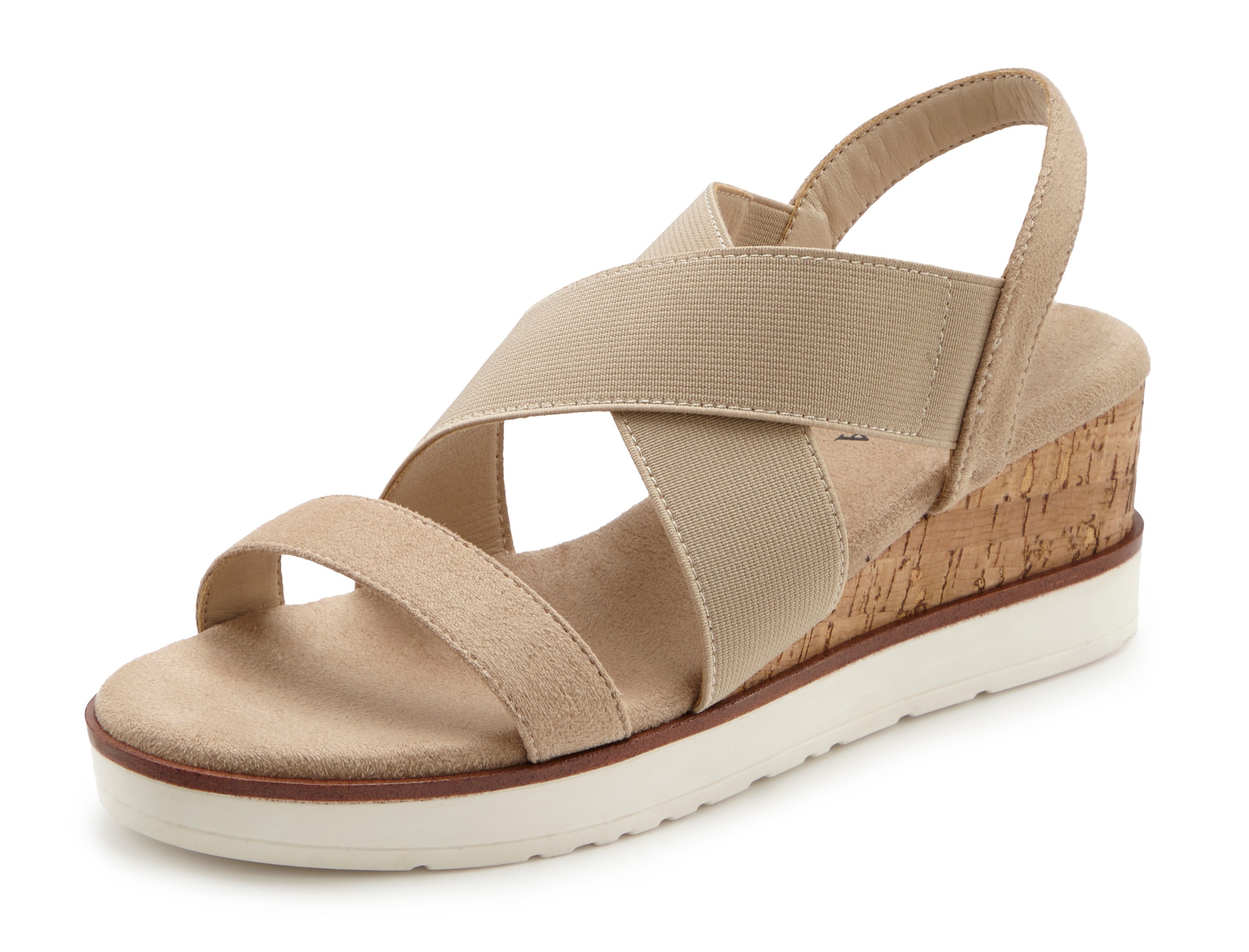 Sandalette LASCANA "Sommerschuh, offener Schuh, Sandale", Damen, Gr. 41, beige, Obermaterial: 100% Textilmaterial. Decksohle: 100% Textilmaterial. Futter: 100% Lederimitat. Laufsohle: 100% Synthetik, unifarben mit Farbeinsatz, Basic, Schuhe Sandalette, mi 2