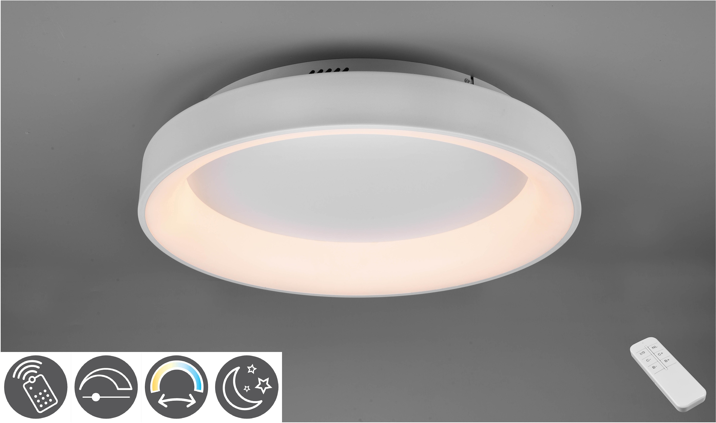 TRIO Leuchten LED Deckenleuchte »GIRONA«, mit Fernbedienung, Nachtlicht, Memory Funktion  und integr. Dimmer