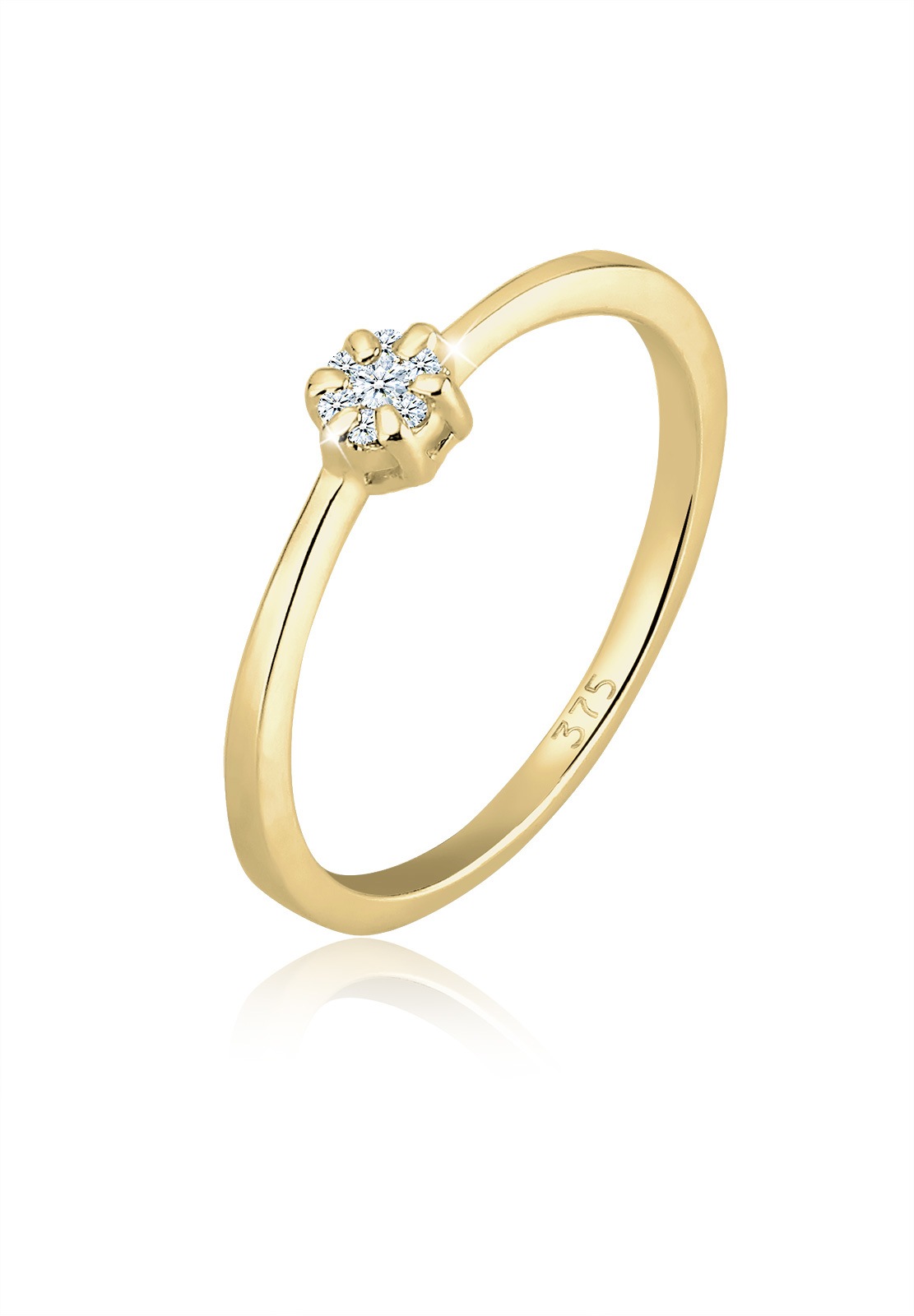 ELLI DIAMONDS Damen Verlobungsring "Verlobung Blume Diamant (0.045 ct.) 375 Gelbgold", 58mm, P1 = bei 10-facher Vergrößerung erkennbare Einschlüsse,