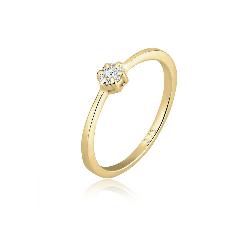 Elli DIAMONDS Verlobungsring »Verlobung Blume Diamant (0.045 ct.) 375 Gelbgold«