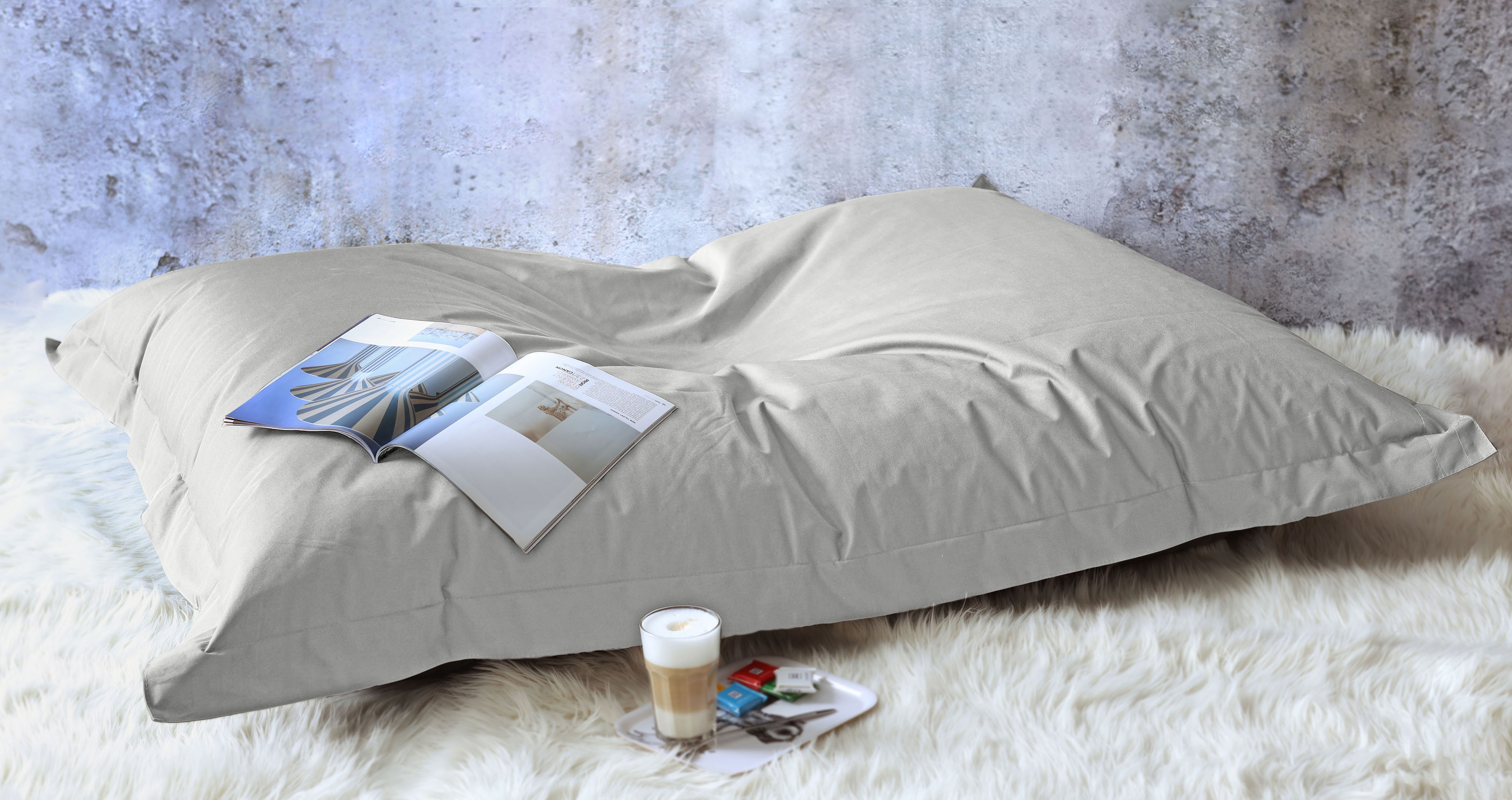 Sitzsack KINZLER, B:140cm H:20cm T:180cm, grau, Polyester, Kinderzimmer, Sitzsäcke, "XXL Outdoorfähig", Uni Farben, Outdoor geeignet, ideal im