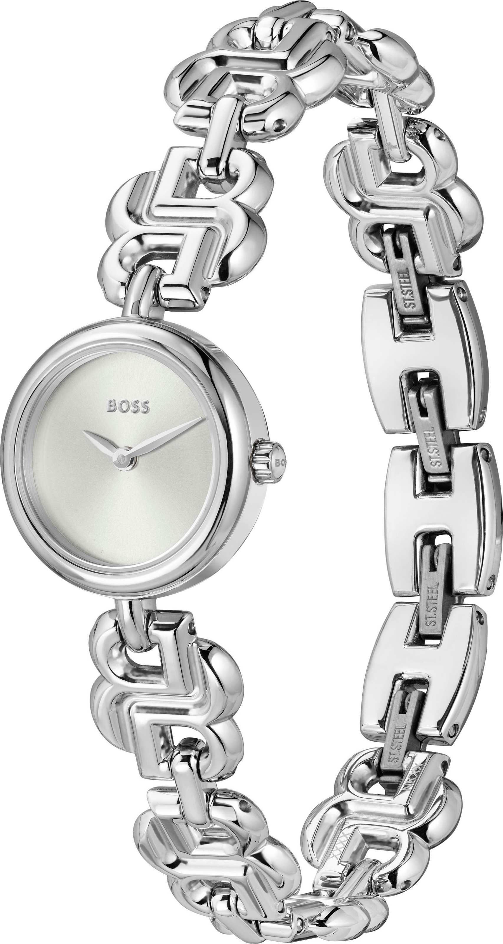 BOSS Quarzuhr »DOUBLE B DRESSY«, Armbanduhr, Damenuhr, Edelstahlarmband, analog