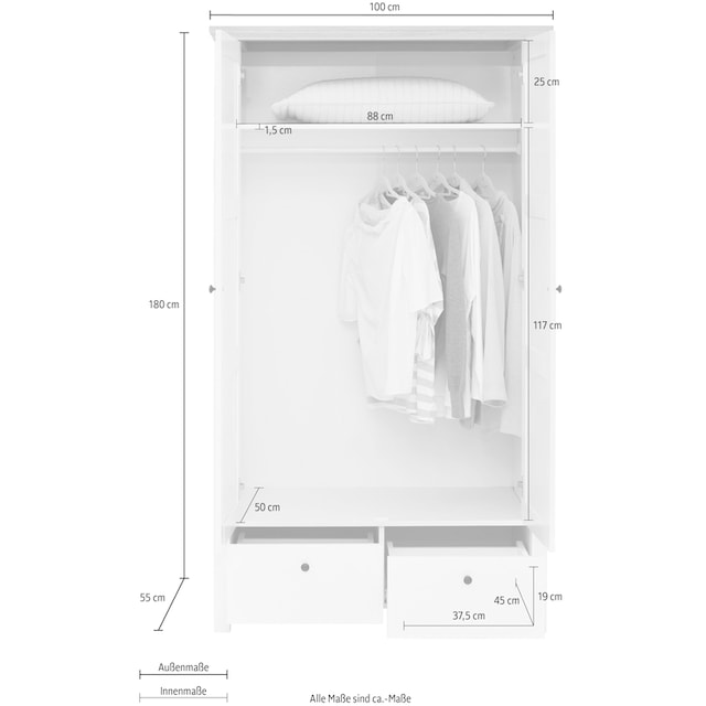 Home affaire Kleiderschrank »Margaret«, mit Einlegeboden und Kleiderstange,  2 Schubkasten, Höhe 180 cm kaufen | BAUR