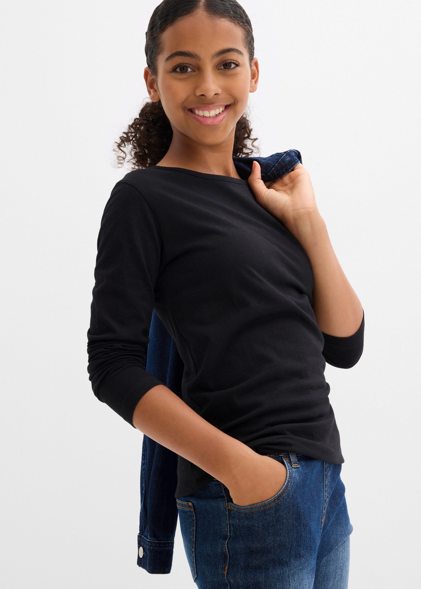 Thumbnail - bonprix Langarmshirt "Langarmshirt aus reiner Baumwolle (3er Pack)" Packung, 3, 3 Stk. Langarmshirt aus reiner Baumwolle...