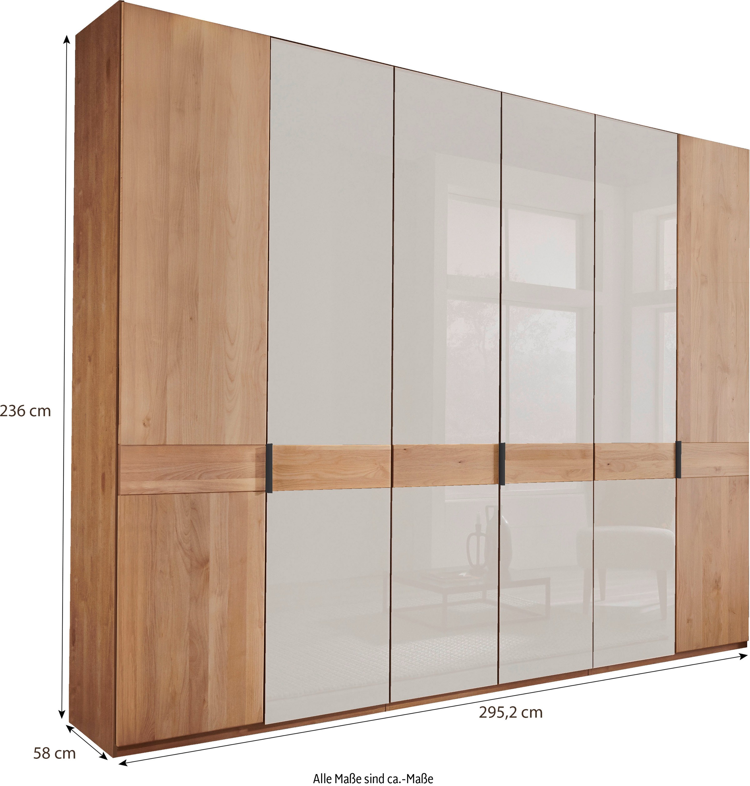 WIEMANN Drehtürenschrank »Cardiff, Massivholztüren in Kombination mit Glas- oder Spiegeltüren«, (4 Breiten, 2 Höhen 216/236cm auswählbar), hochwertiges Design in langlebiger Qualität, viel Stauraum