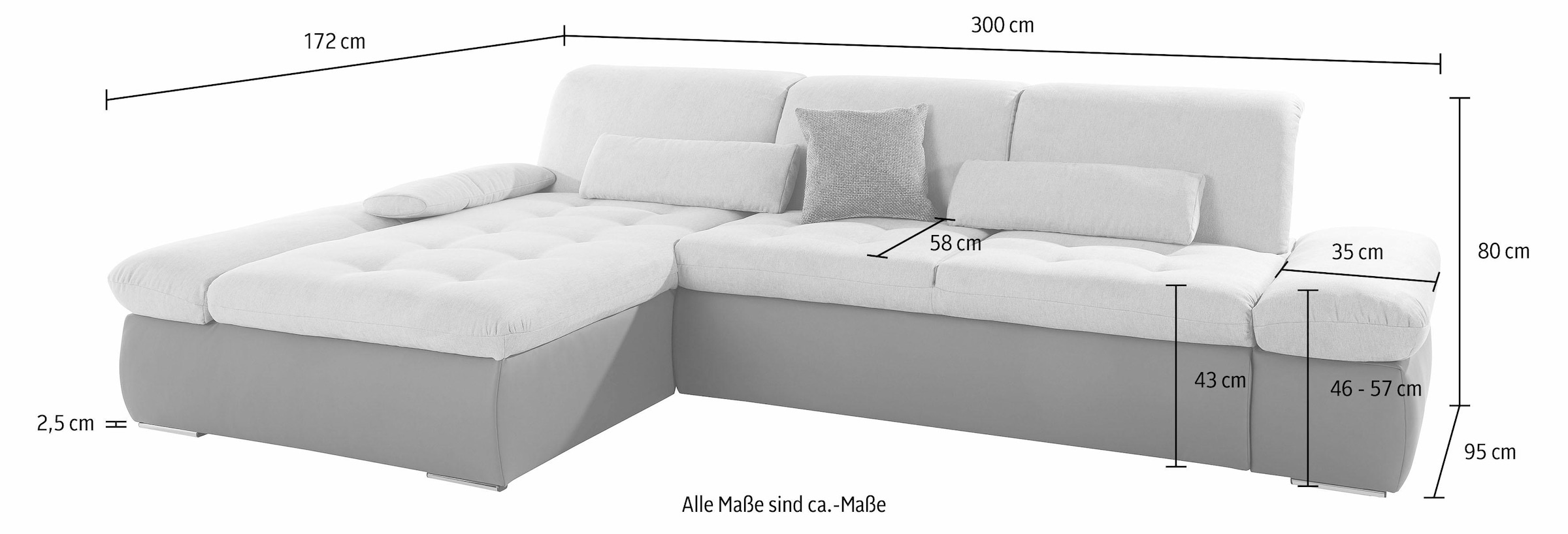 DOMO collection Ecksofa »Aldo L-Form«, mit Recamiere, wahlweise mit Bettfunktion