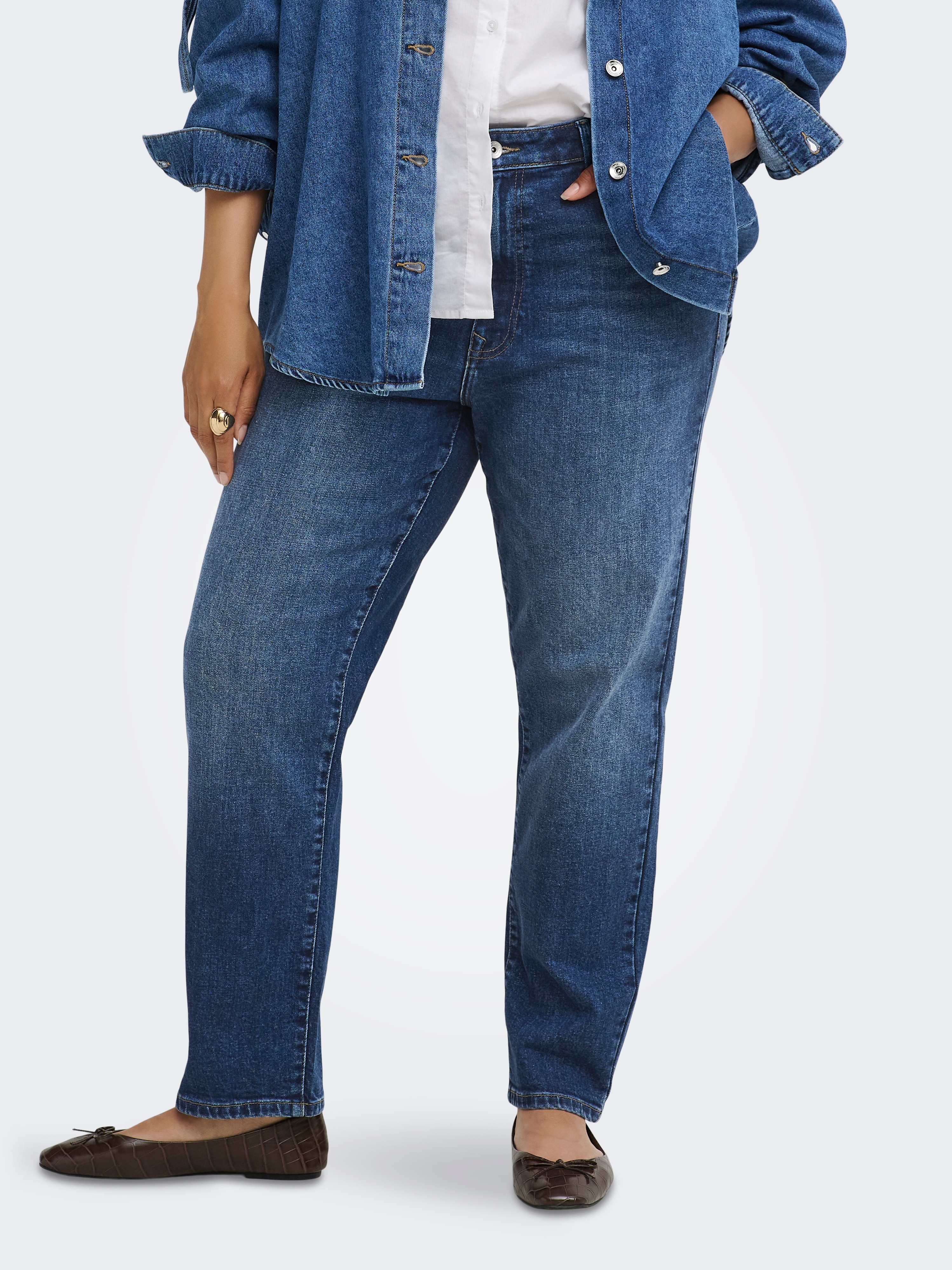 ONLY CARMAKOMA Straight-Jeans "CAREMILY STRETCH HW ST ANK DNM TAI440" Baumwollmischung, High Waist