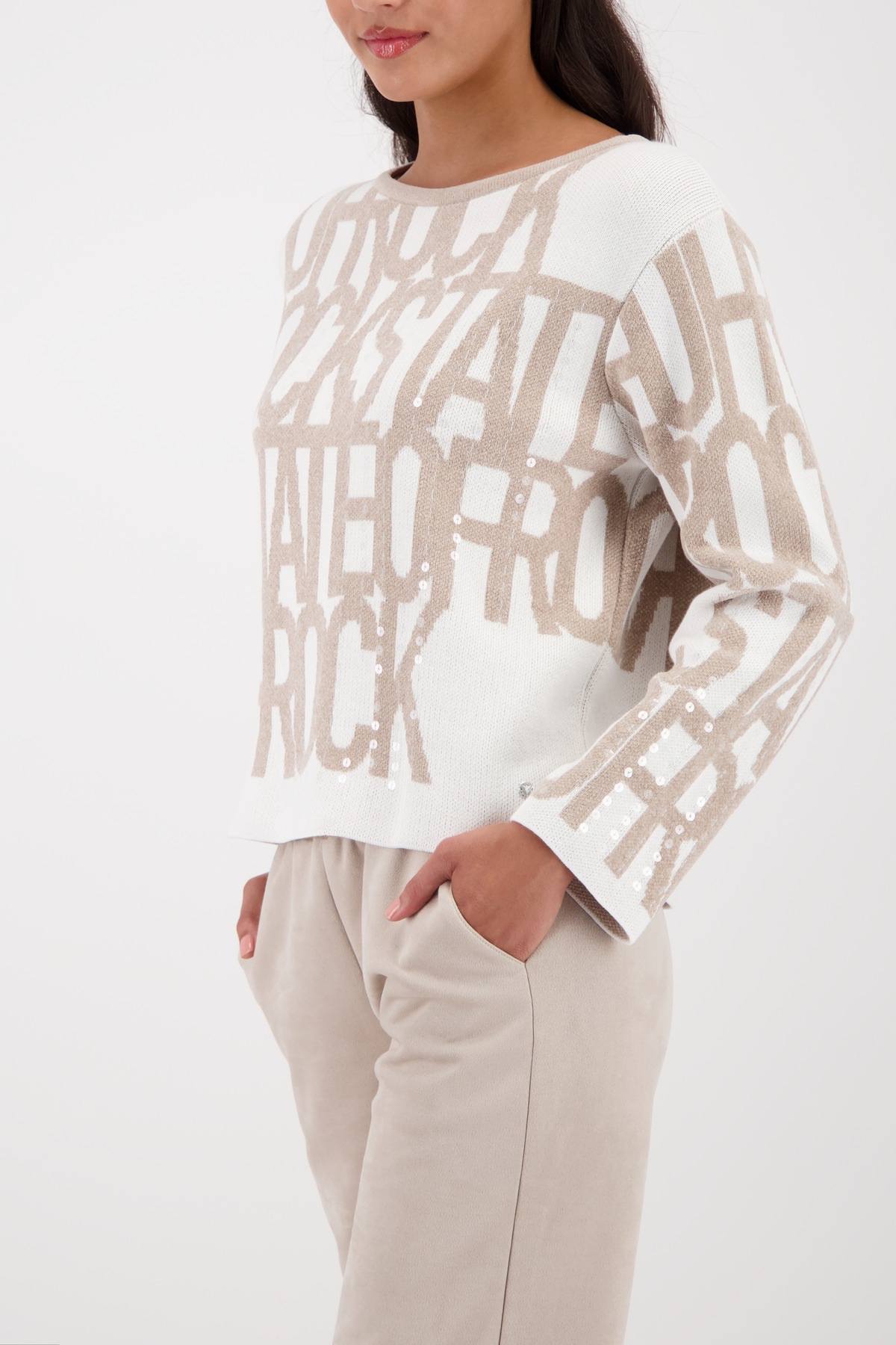 Monari Strickpullover "Pullover Schrift" Regular fit mit Rundhalsausschnitt günstig online kaufen