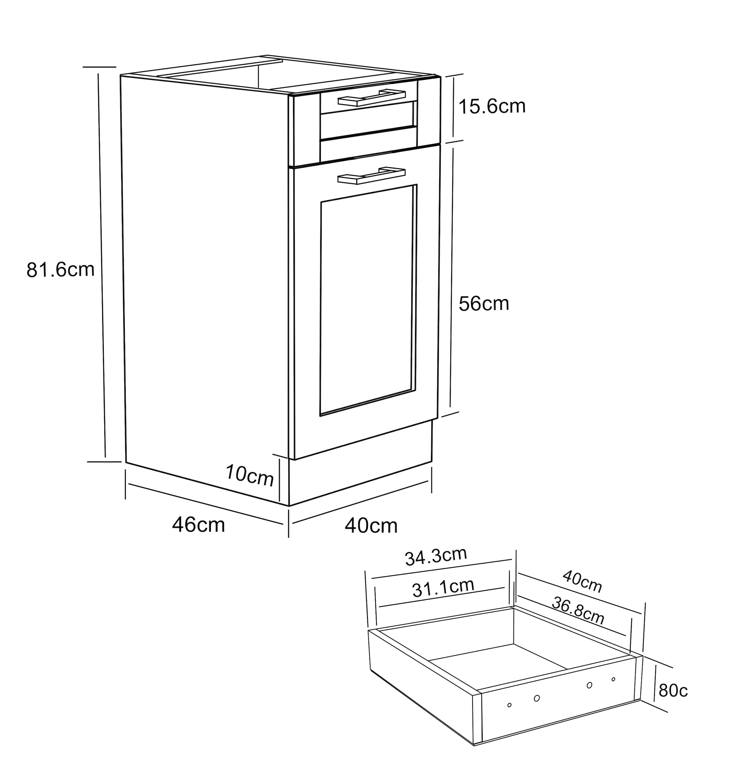 VCM Unterschrank »VCM Küchenschrank | Maße ca. H. 82 x B. 40 x T. 46 cm | Unterschrank mit einer Drehtüre und einer Schublade im Landhaus Stil | Küchenmöbel - Colura«, (1 St.)