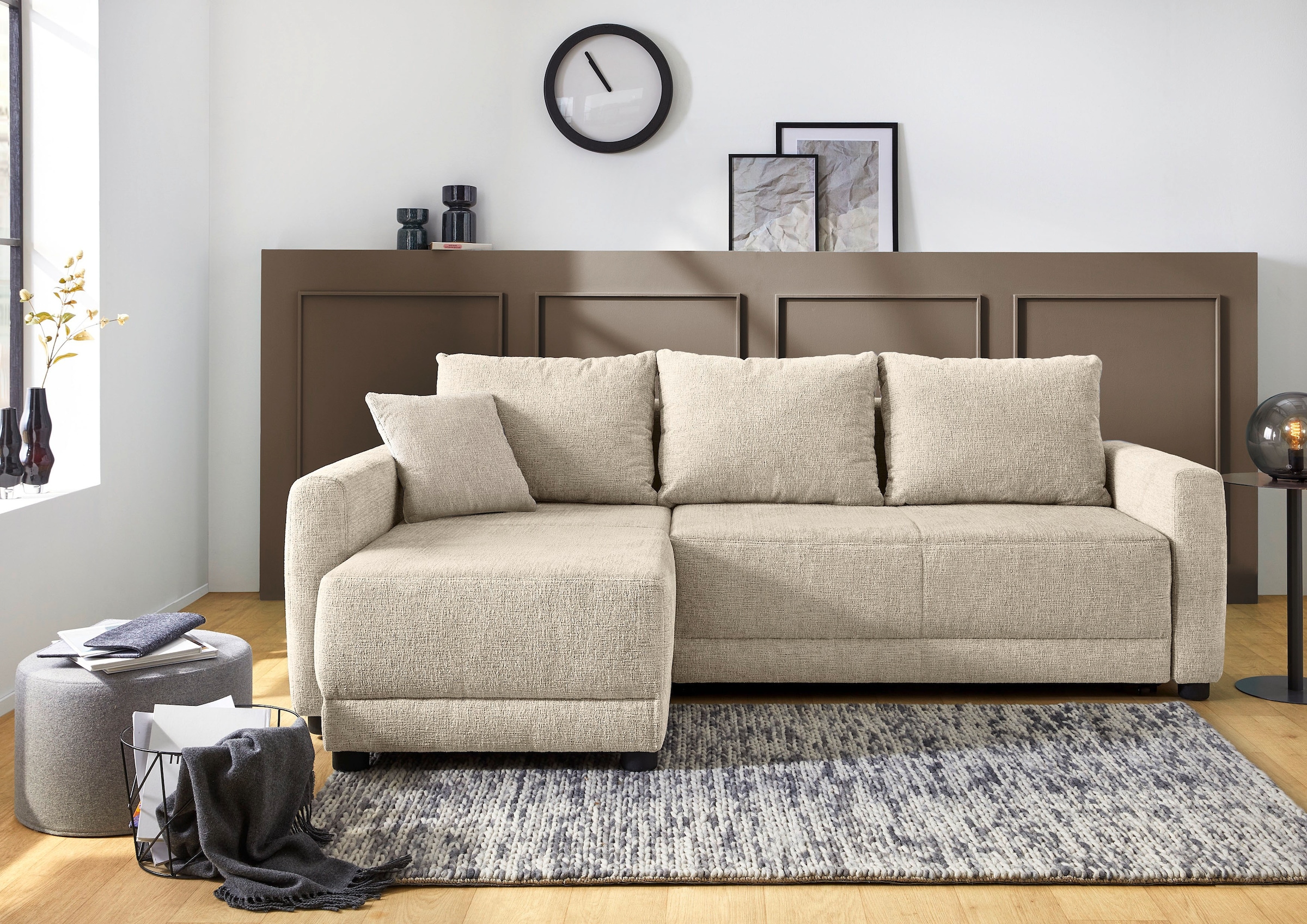 Jockenhöfer Gruppe Ecksofa »Venezia, inklusive Bettfunktion und Bettkasten« Ottomane links oder rechts montierbar, inkl. Rücken- und Zierkissen