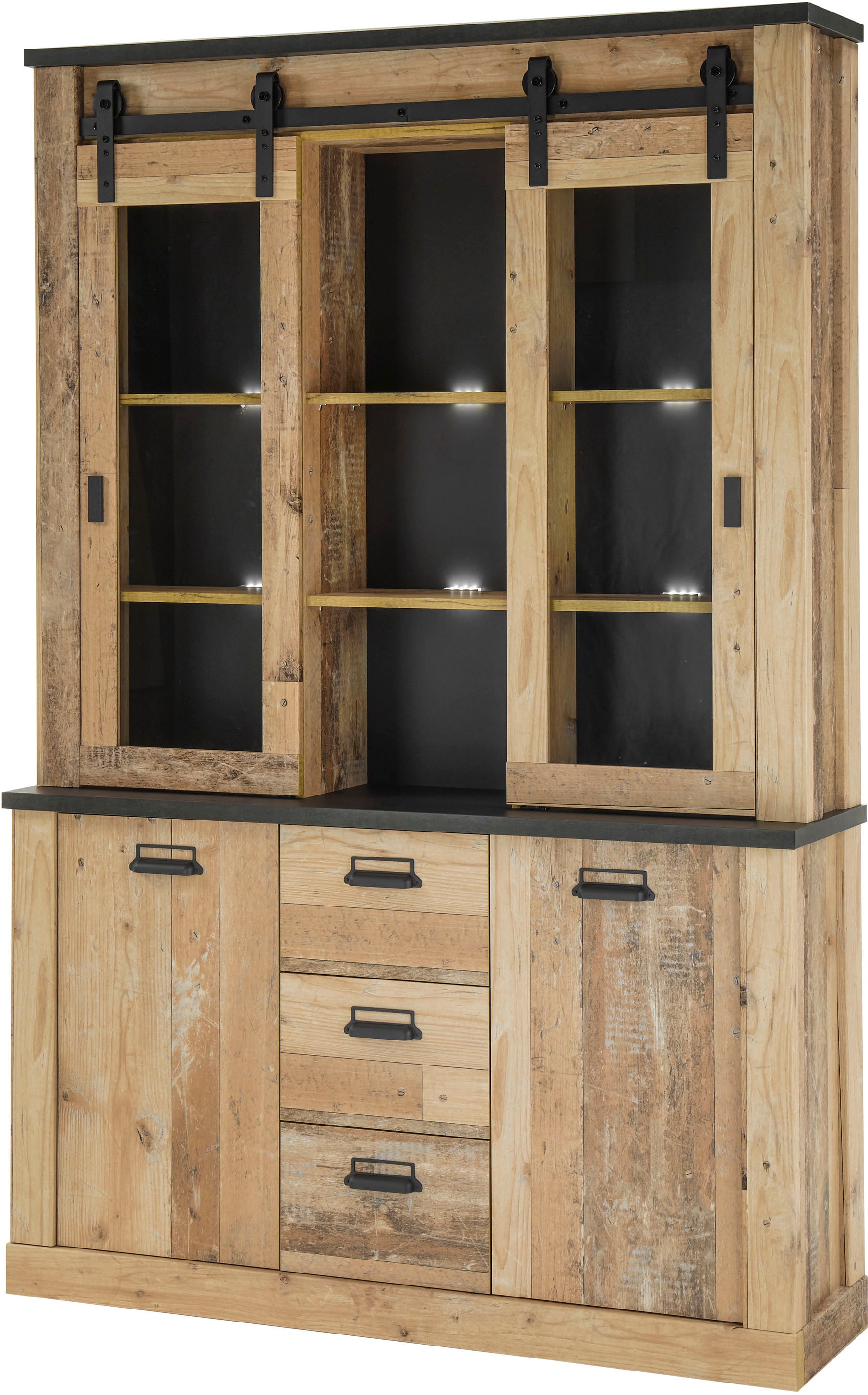 Home affaire Buffet "Sherwood, Hochschrank im Industrial-Style, Hochschrank, Küchenschrank" mit Scheunentorbeschlag & Apothekergriffen, in 2 Farben erhältlich