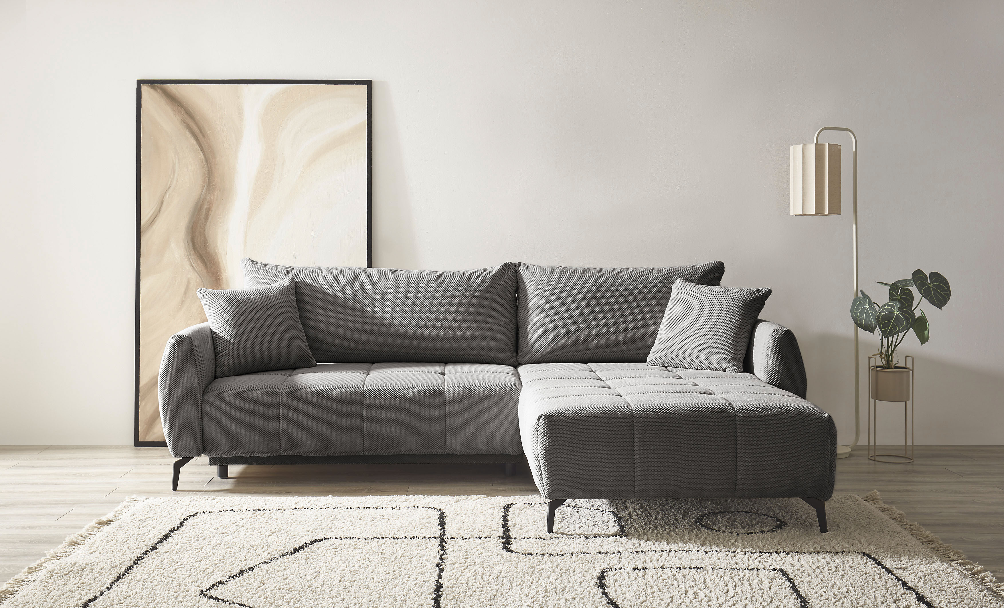 OTTO home Ecksofa "JINNIE Webstoff, L-Form, Polsterecke m. Schlaffunktion" Recamiere links/rechts montierbar, als Webstoff oder Chenille-Stoff