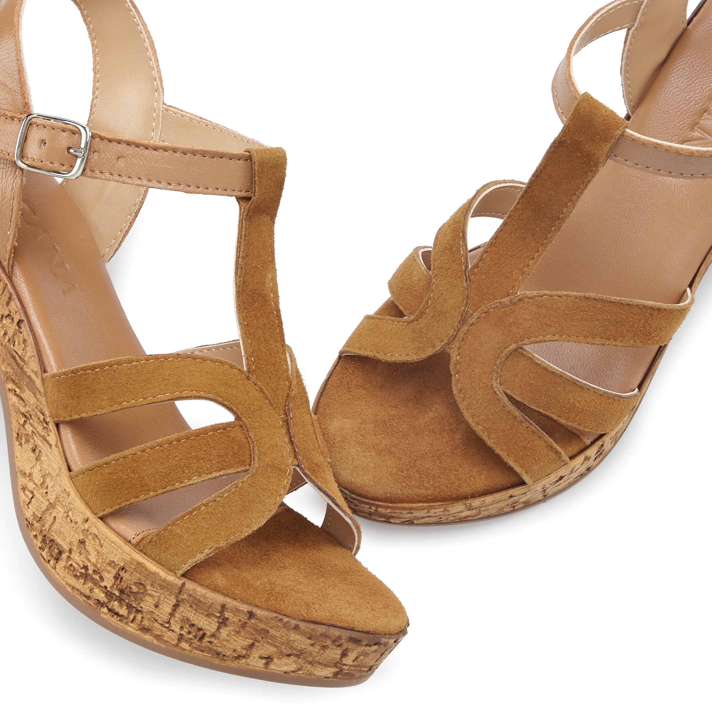LASCANA Sandalette »Riemchensandalette, Sandale, T-Strap-Sandalette, Sommerschuh«, aus Leder mit Blockabsatz