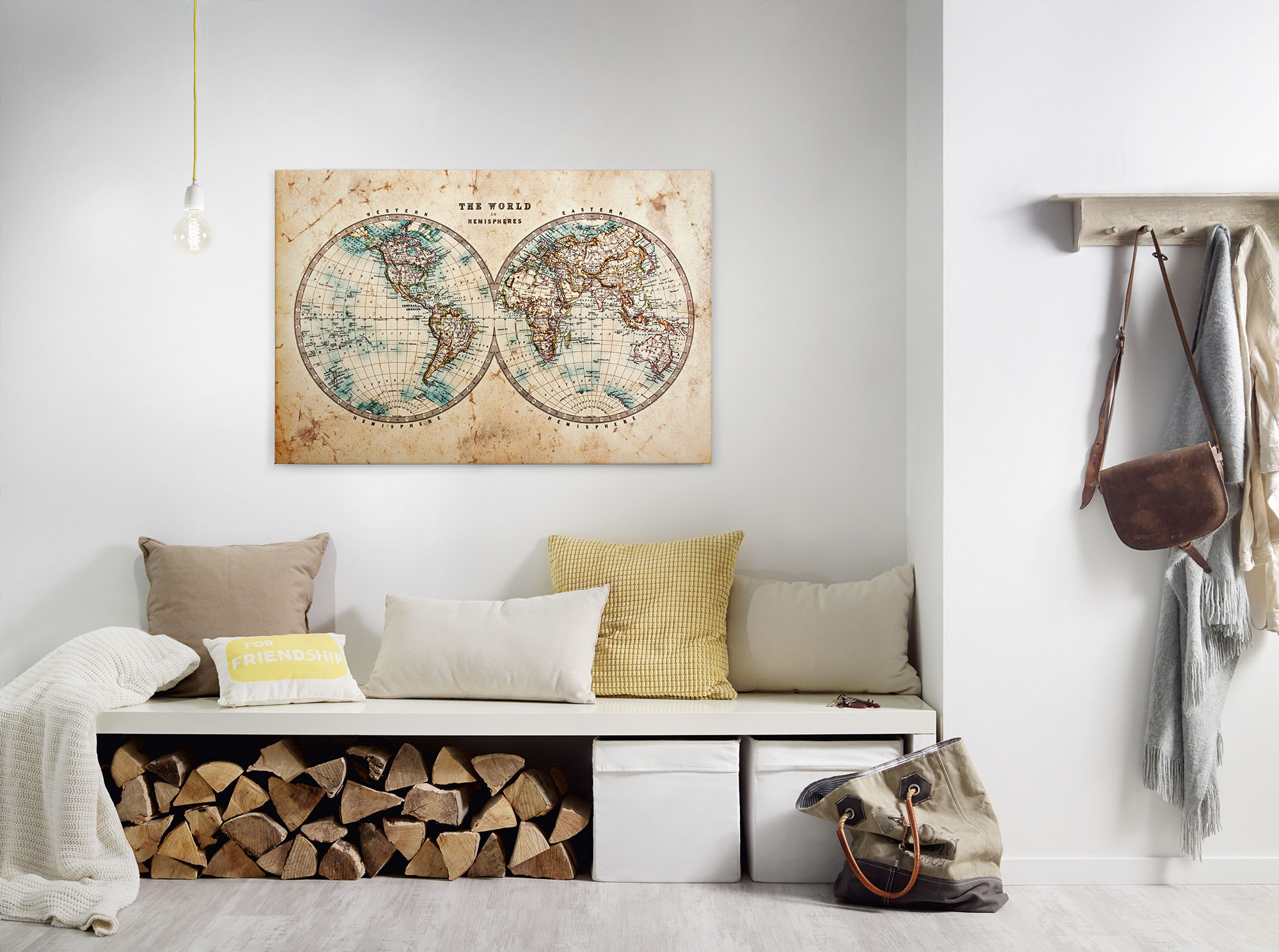 A.S. Création Leinwandbild "Hemispheres" Kunst 1 Stk. tlg. Atlas Weltkarte Antik Vintage Keilrahmen Leinwand-Bild Wohnzimmer Wand