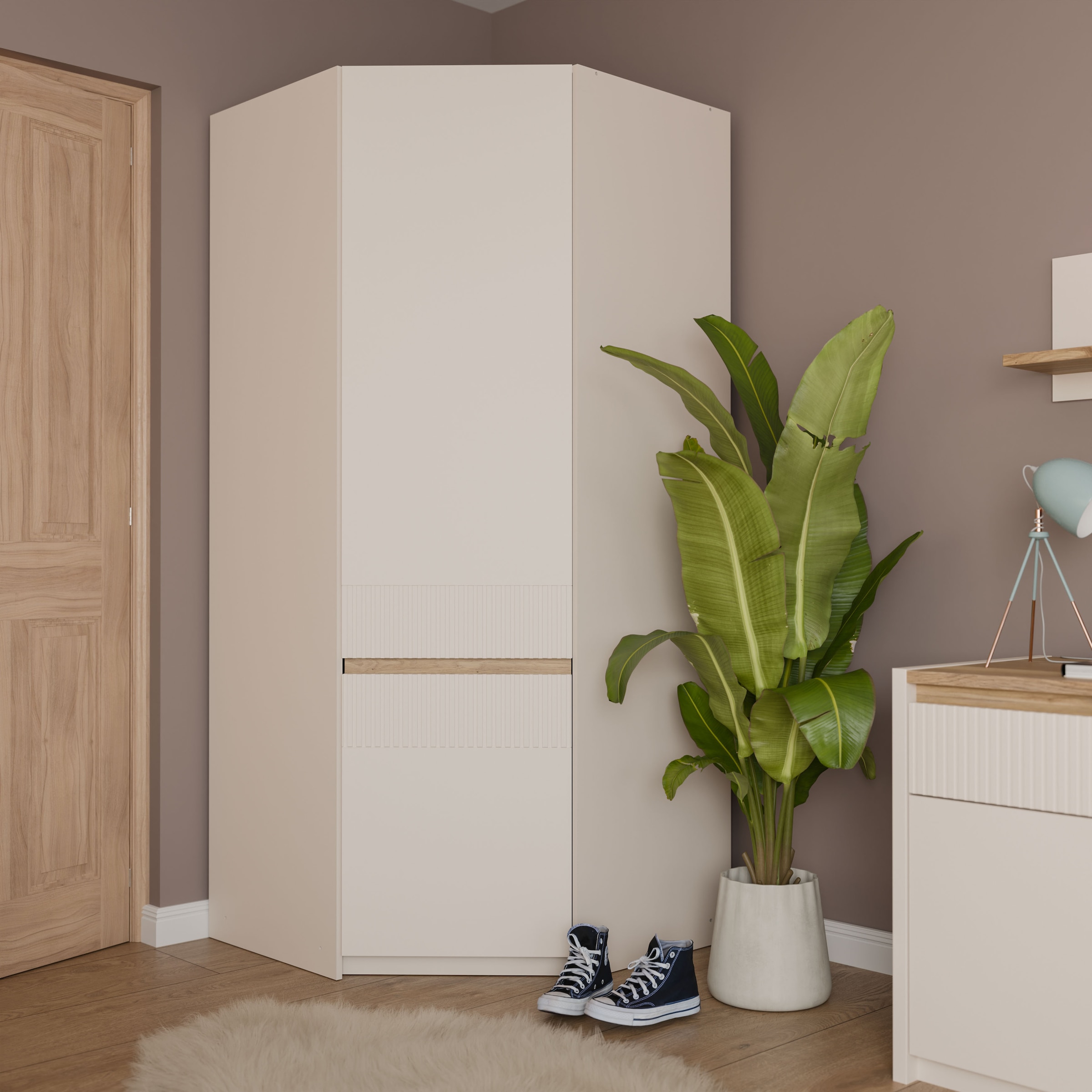 FORTE Eckkleiderschrank »Oak Squere« B/H/T 88,5/197,4/88,5 cm Eckschrank, Softclose, inklusive Beleuchtung