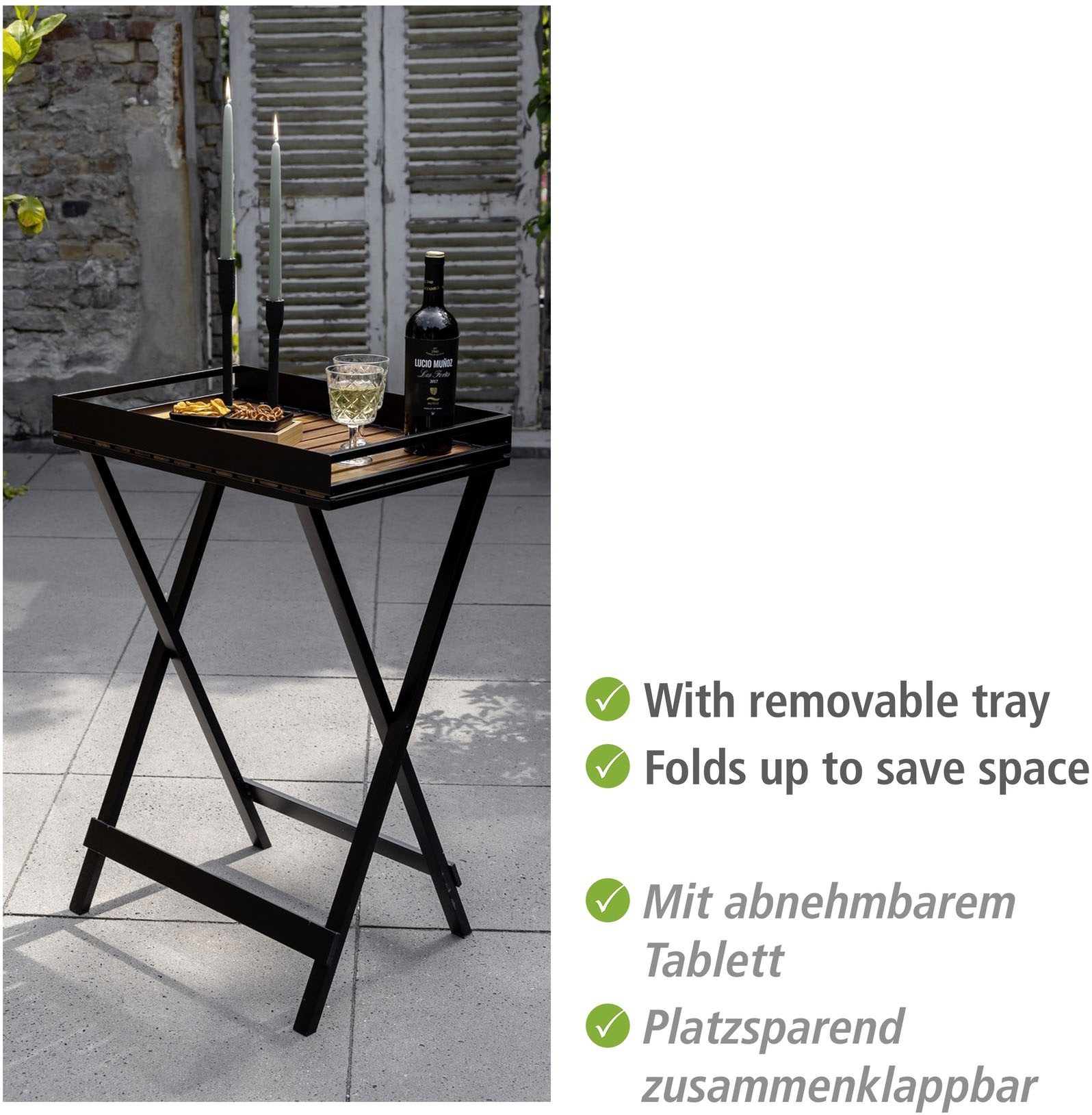 WENKO Tablett "Beistelltisch Modell Taba" klappbar, abnehmbares Akazienholz günstig online kaufen