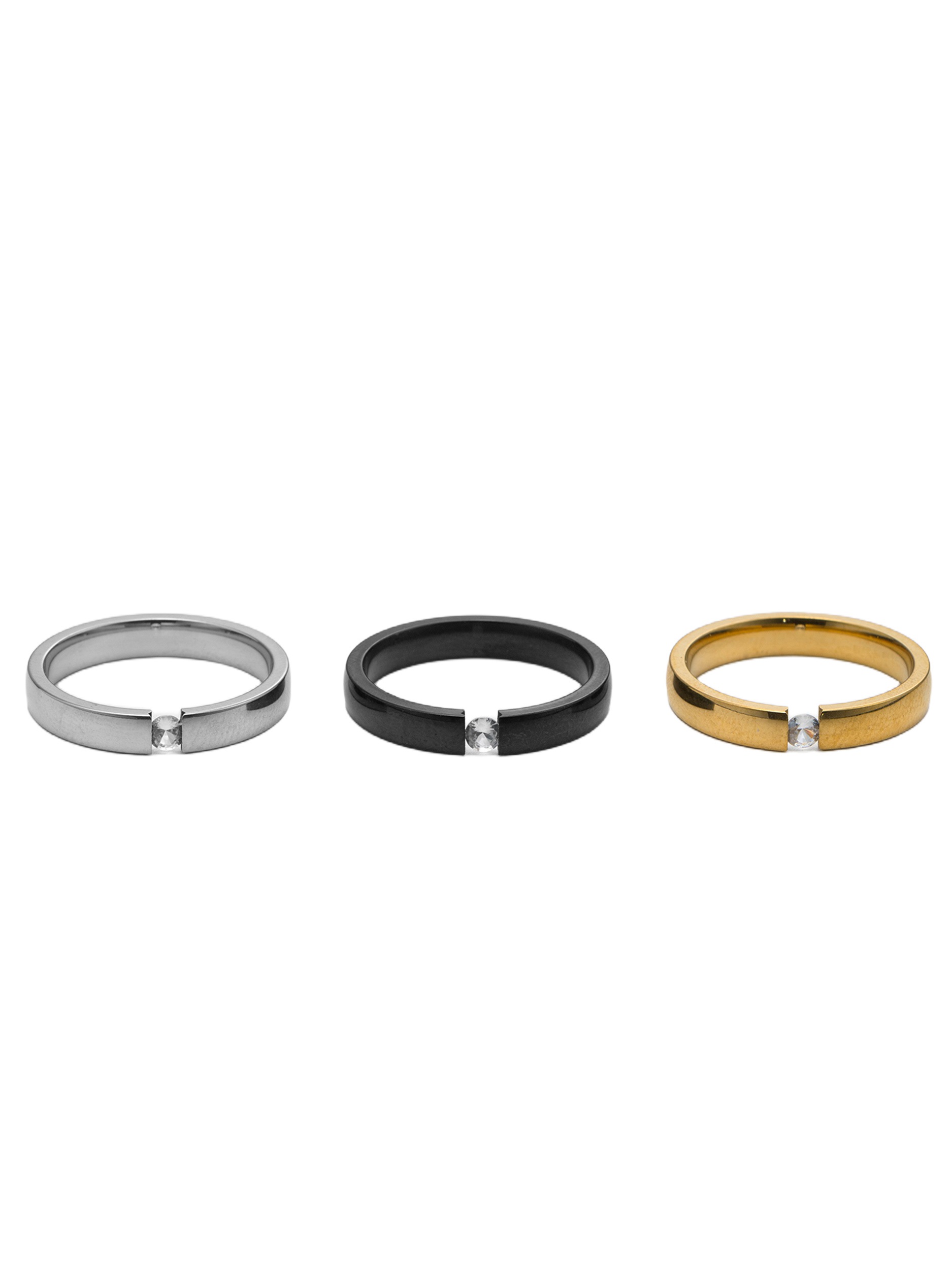 Aniston Multipack Ring Set Yellow Gold Silver Black Size 58 2