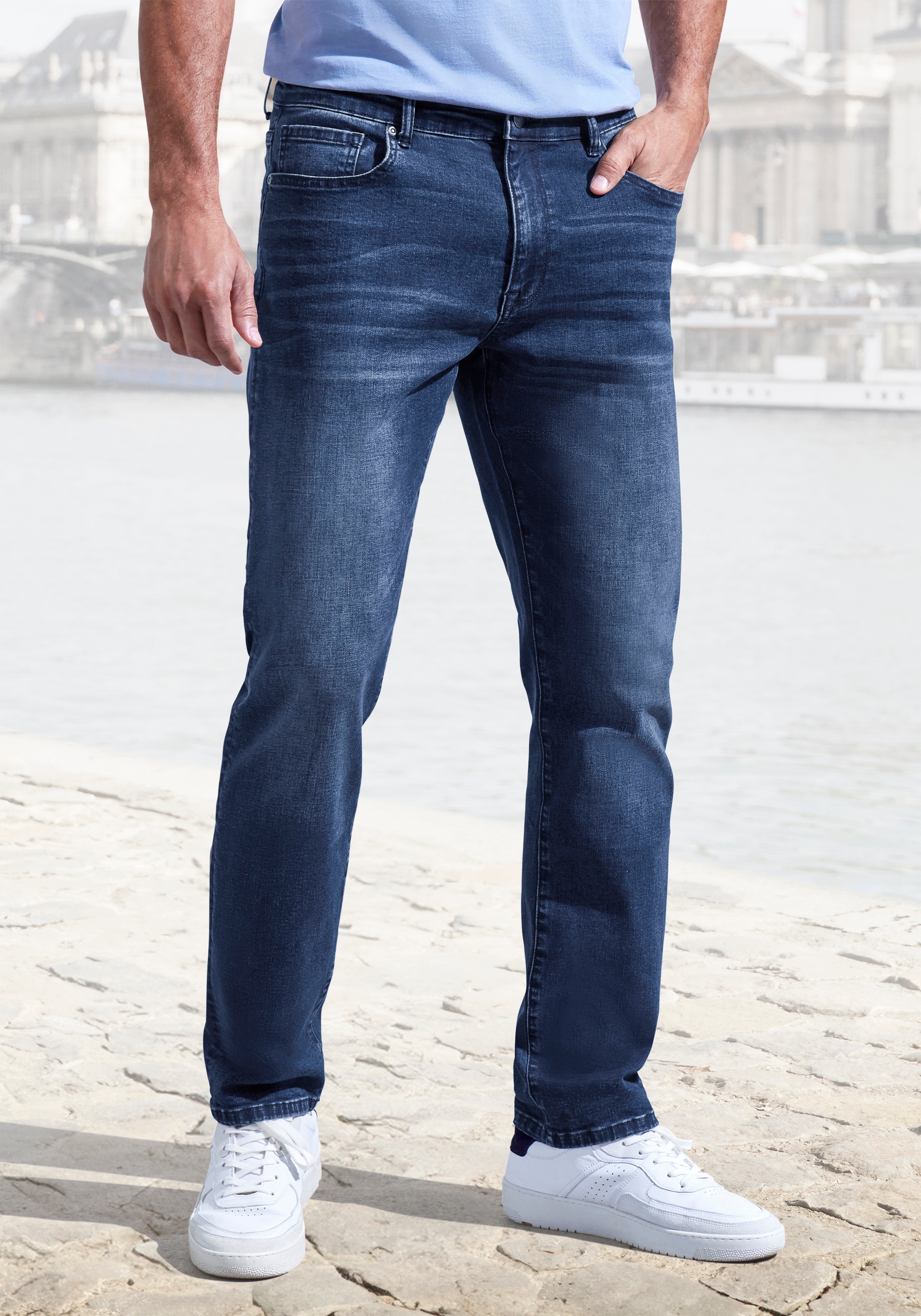 John Devin 5-Pocket-Jeans "Straight-fit Jeans" aus elastischer Denim-Qualität, in 3 Längen: 30 & 32 & 34