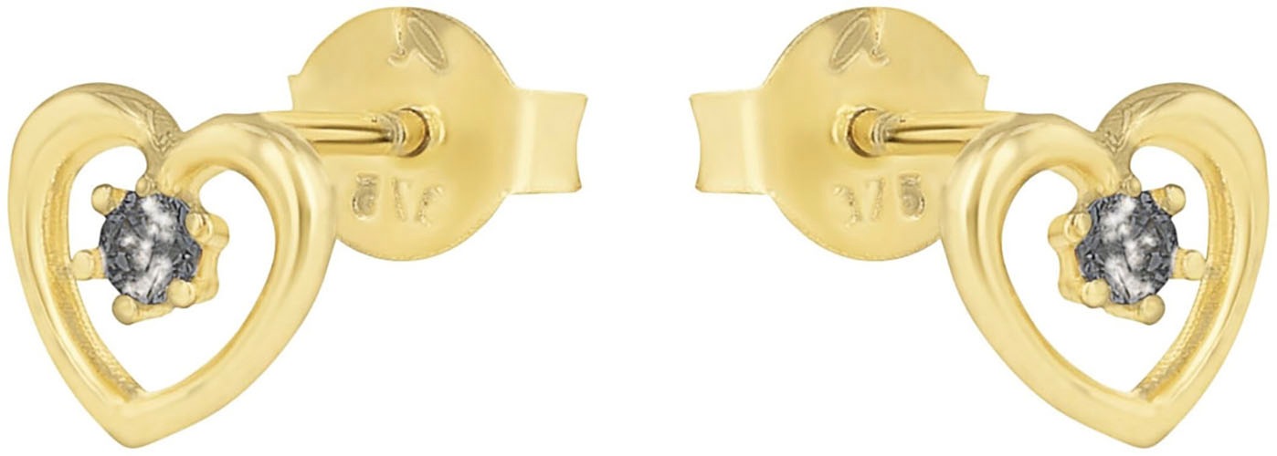 Amor Heart Gold 375 Zirconia Earrings 2