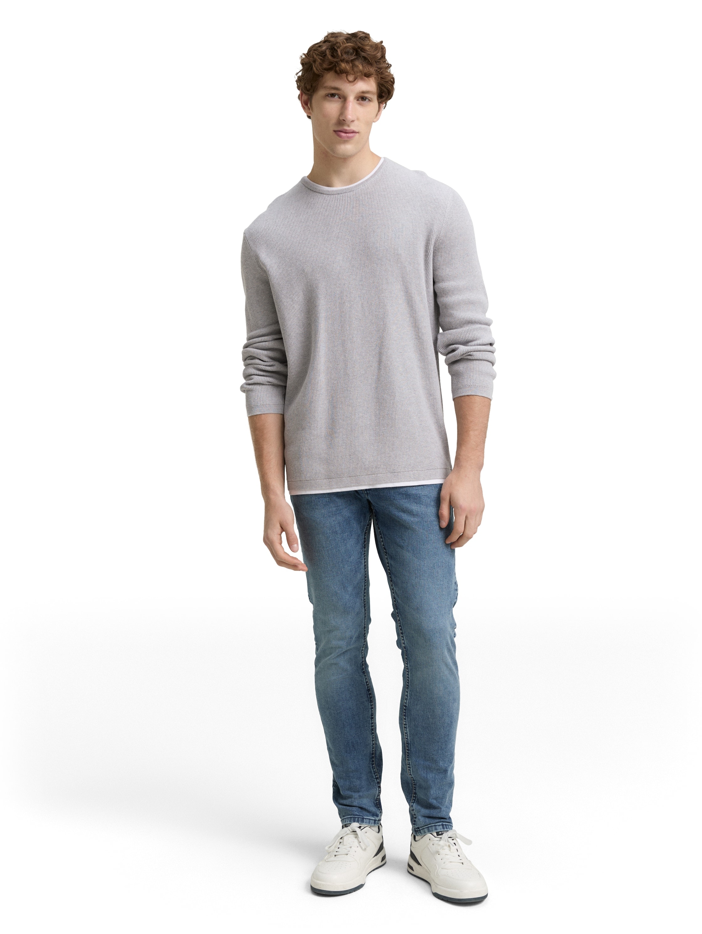 TOM TAILOR Denim Strickpullover, mit 2-in-1 Ausschnitt