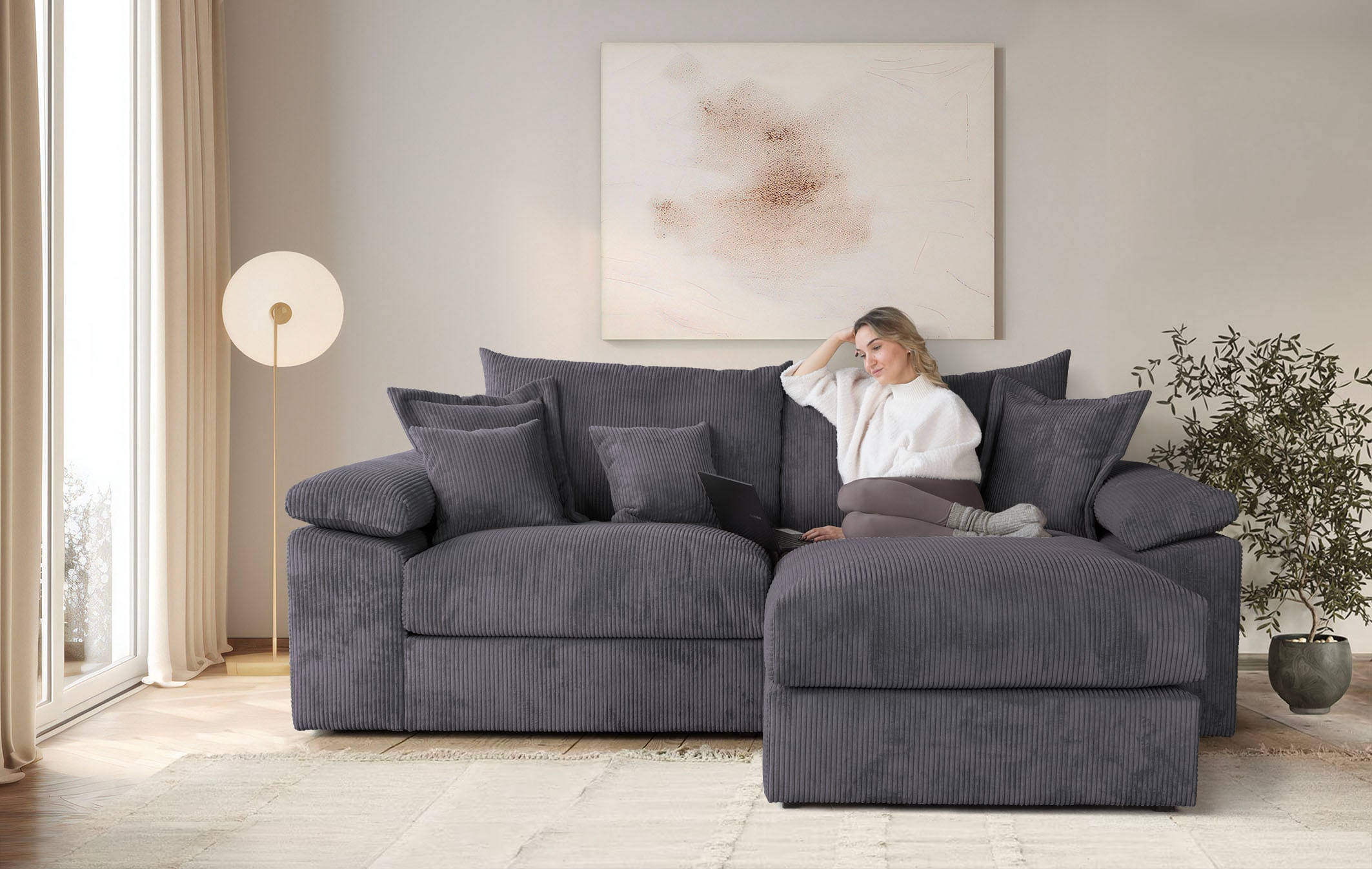 OTTO home "Soft&Cosy XL L-Form, B: 246 cm - OTTO. Verlässliche Qualität." Mega-Sofa, Cord oder Chenille-Struktur, mit Federkern & 4 Zierkissen