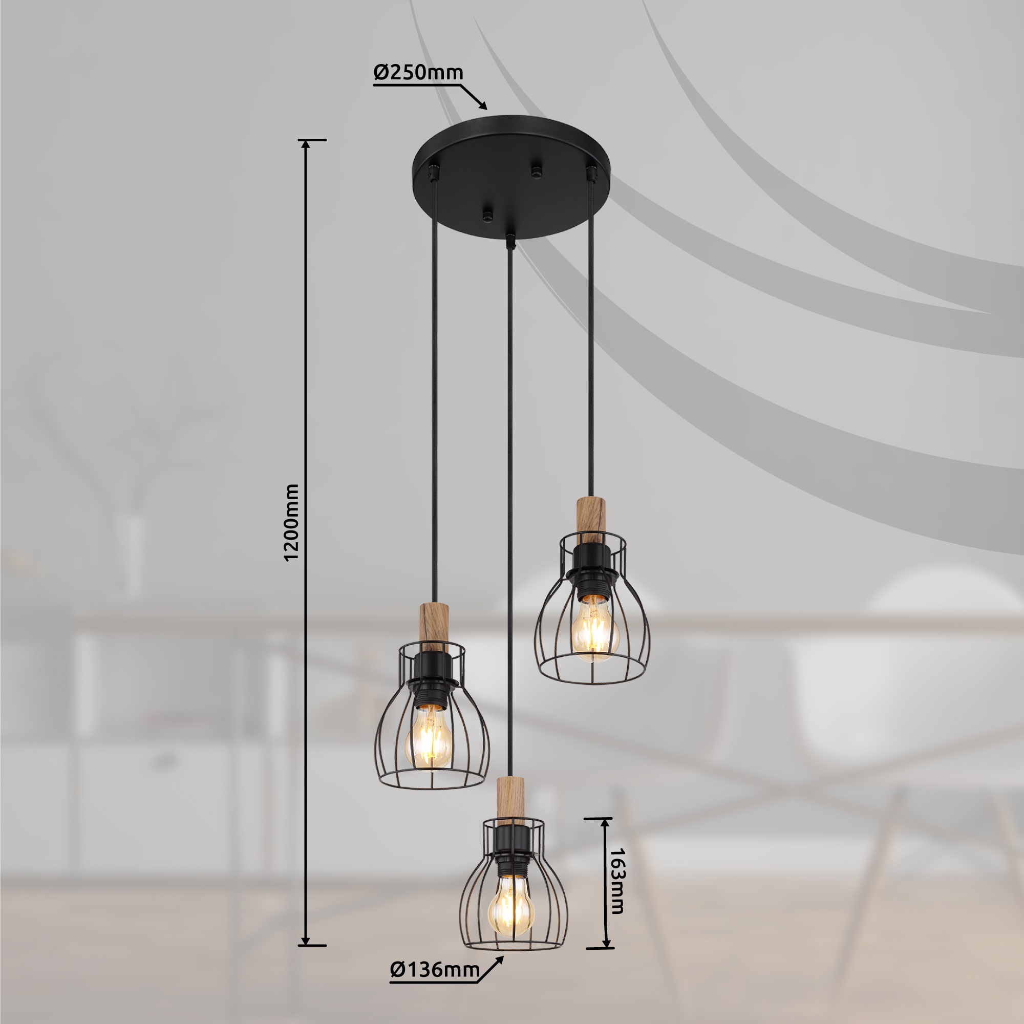 GLOBO LIGHTING Hängeleuchte »MINA« E27 1 Stk. Hängeleuchte Schwarz/Holz, Aluminiumstäbe, höhenverstellbar, E27
