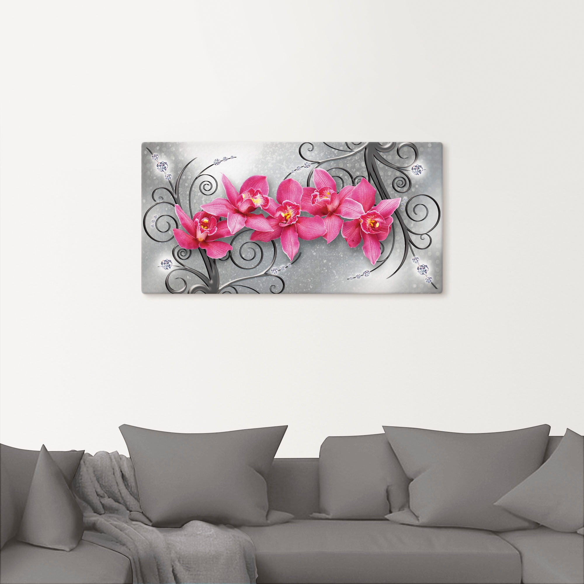 Artland Wandbild »rosa Orchideen auf Ornamenten«, Blumenbilder, (1 St.), als Alubild, Outdoorbild, Leinwandbild, Poster, Wandaufkleber
