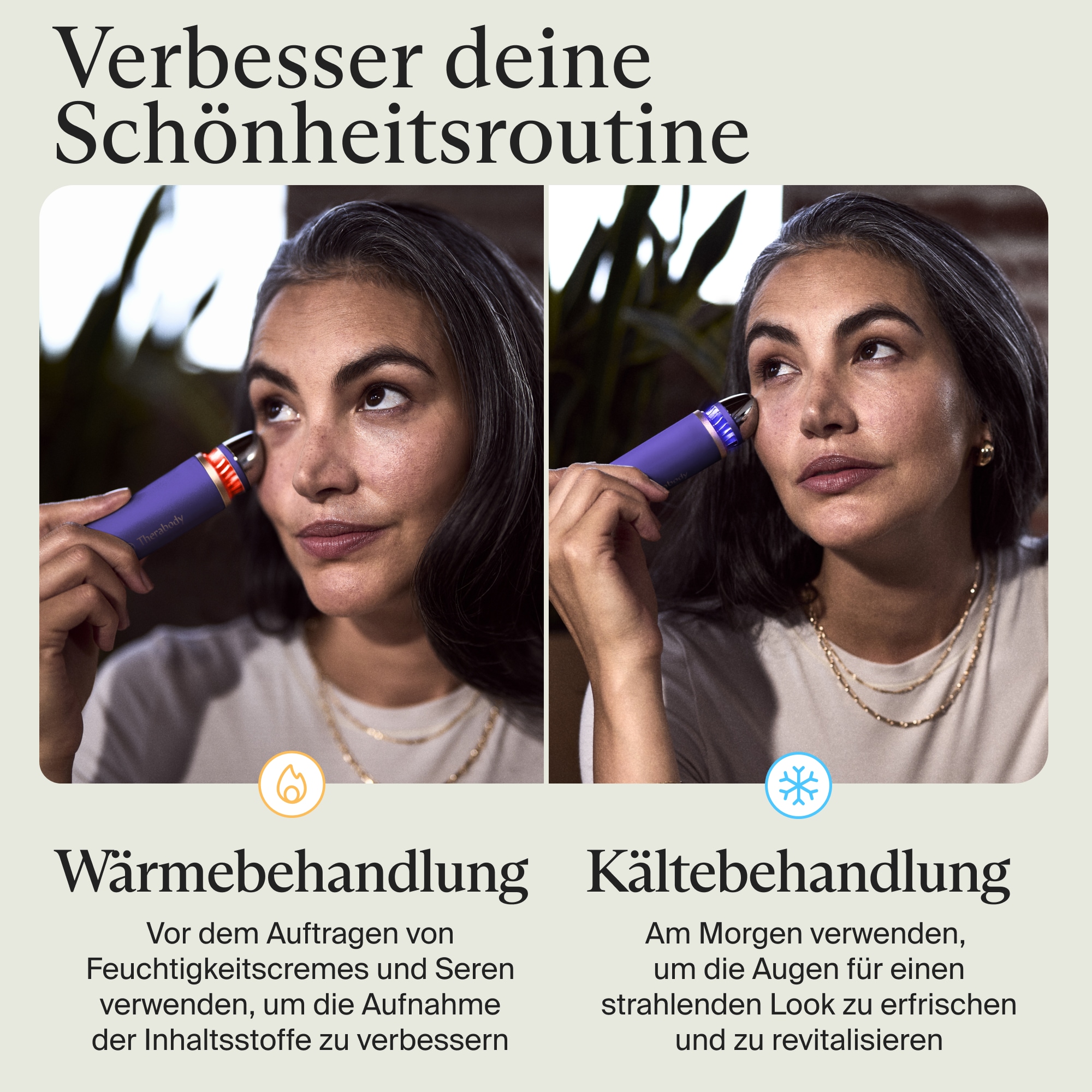 Therabody Anti-Aging-Gerät »Theraface Depuffing Wand Kälte- und Wärmebehandlungen für das Gesicht«, Verbessert die Strahlkraft, reduziert Augenringe und Schwellungen