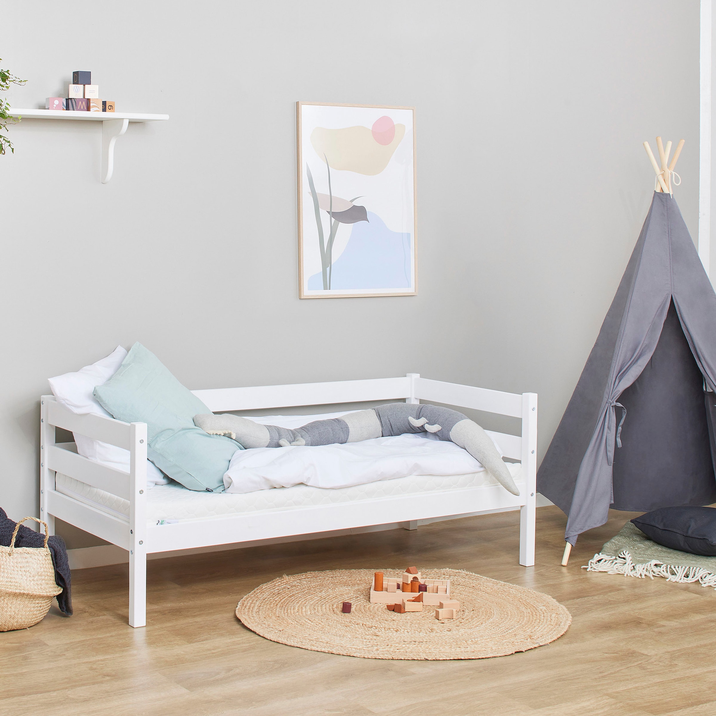 Hoppekids Einzelbett »ECO Comfort Kinderbett, Kiefer Massivholz, Jugendbett inkl. Rollrost« 70x160 cm, wahlweise in verschieden Farben/ Matratze/ Absturzsicherung