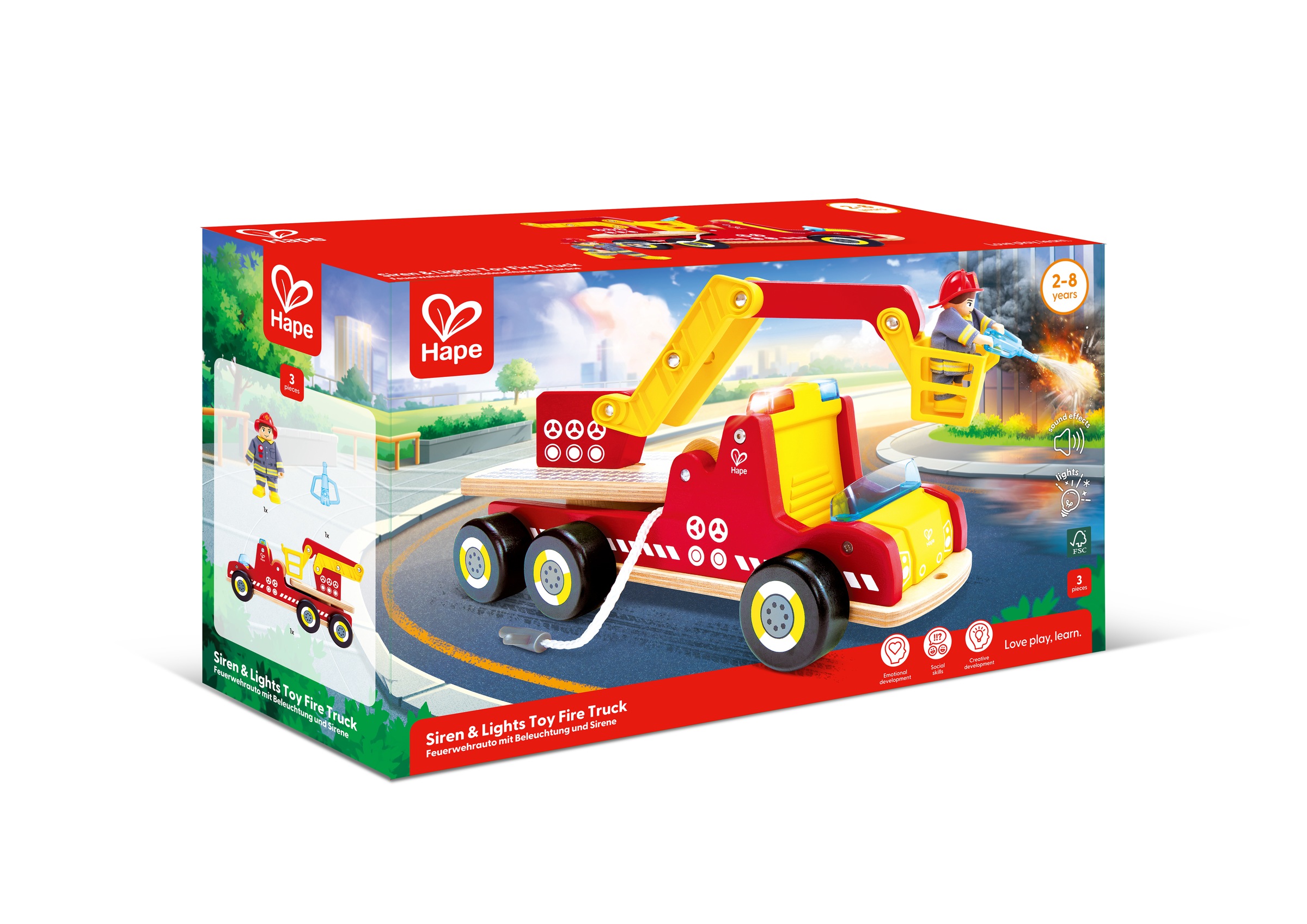 "Spielzeug-Feuerwehr HAPE ""Feuerwehrauto"", bunt, Spielzeugfahrzeuge, KinderB:12,8cm H:16,6cm T:37cm, Holz, Kunststoff, Polyester, Stahl, mit