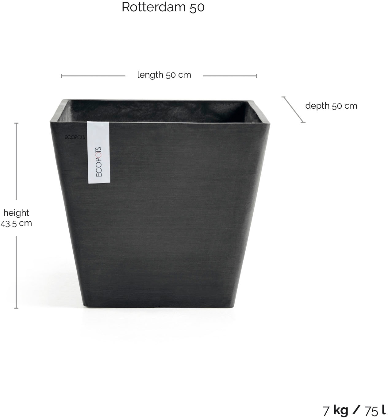 ECOPOTS Blumentopf »ROTTERDAM Dark Grey« BxTxH: 50x50x44 cm