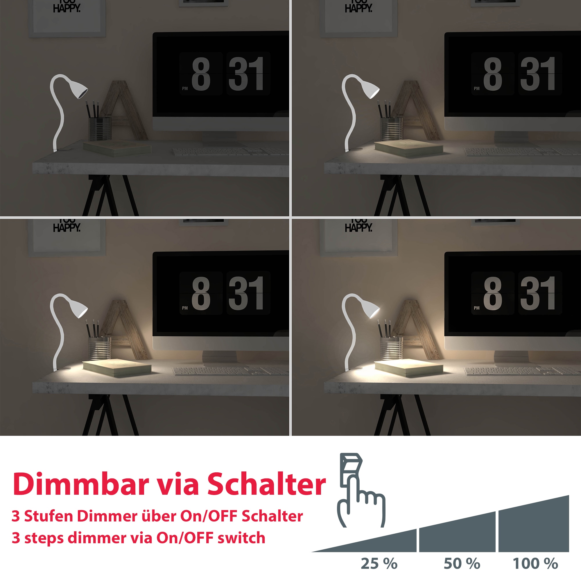 B.K.Licht LED Klemmleuchte »Sirius«, 1 flammig, Leuchtmittel GU10 | Leuchtmittel wechselbar, LED Tischleuchte dimmbar Schreibtisch Büroleuchte Nachttisch-Lampe