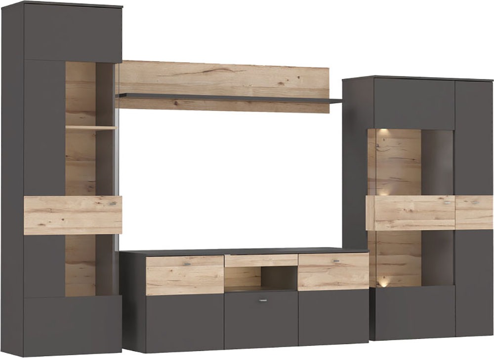 FORTE Wohnwand "Como" 2x Vitrinen, 1x Lowboard, 1x Wandregal, 4 Stk. tlg. günstig online kaufen