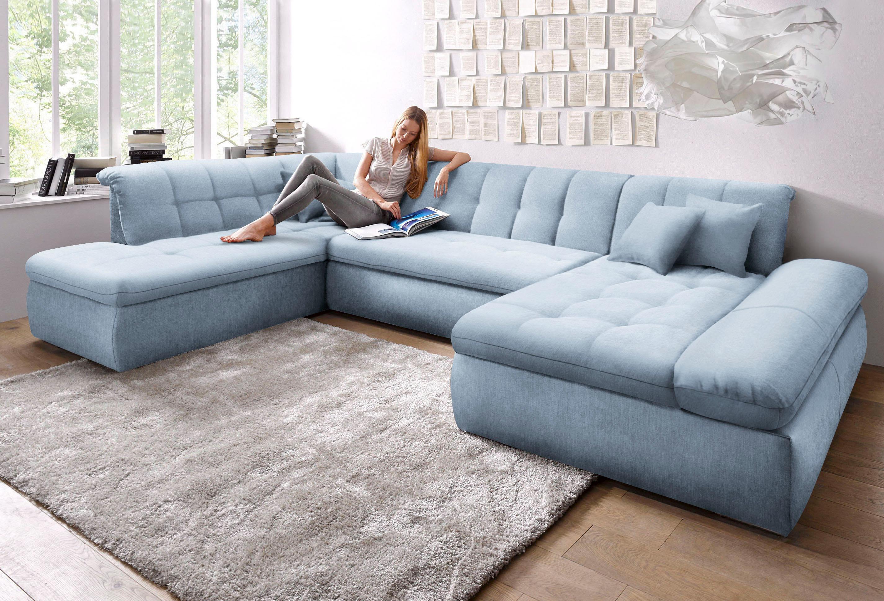 DOMO collection Wohnlandschaft "NMORIC im XXL-Format, 353x216x80 cm, inkl. Zierkissen U-Form" wahlweise mit Bettfunktion und Armlehnenverstellung