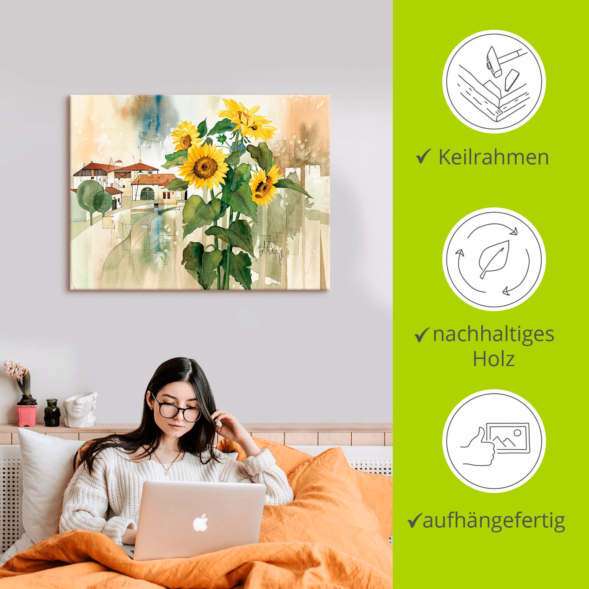 Artland Leinwandbild »Gruss der Sonnenblume«, Blumen, (1 St.), auf Keilrahmen gespannt