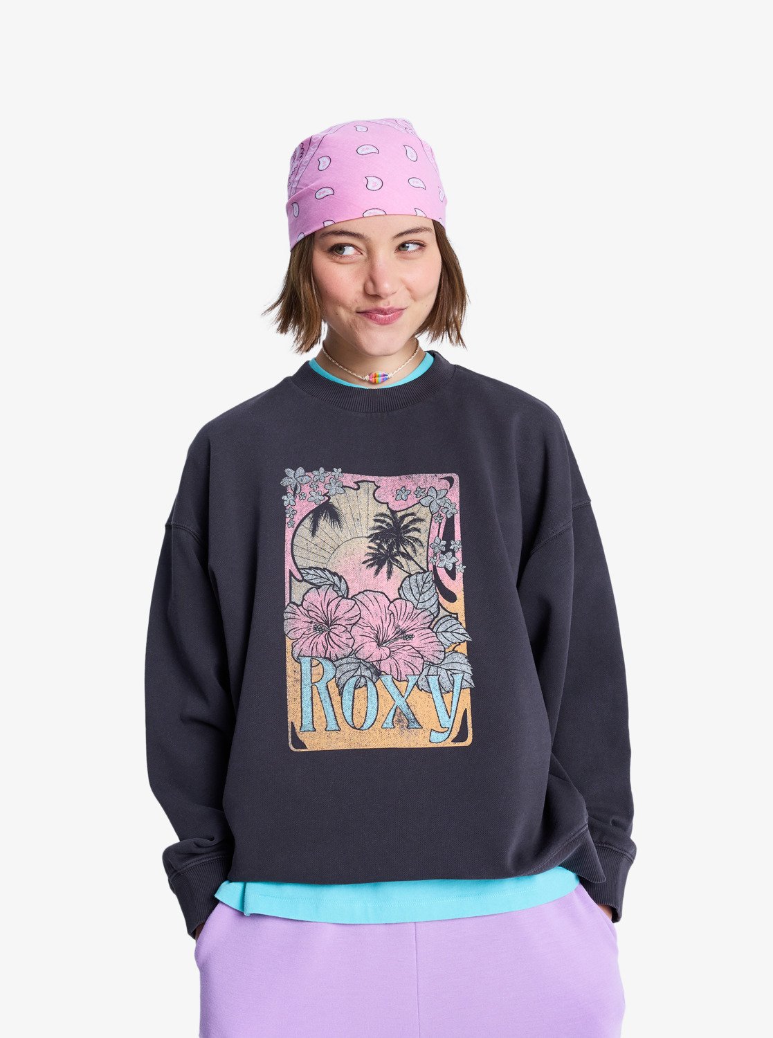Roxy Sweatshirt "LINEUP TERRY", mit Rundhalsausschnitt, sportlicher Stil, aus Baumwolle und Polyester