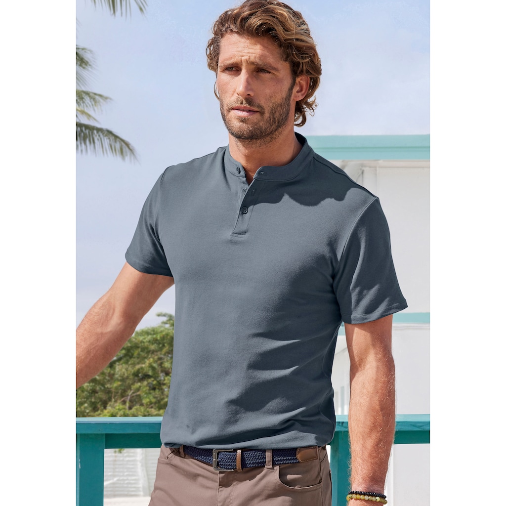 John Devin Poloshirt »mit kleinem Stehkragen,«, Regular Fit, Kurzarm mit Knopfleiste, reine Baumwolle