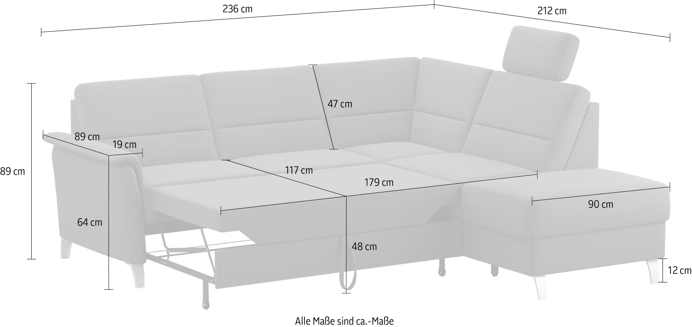 sit&more Ecksofa »Palmera L-Form«, Federkern, wahlweise mit Bettfunktion und mit/ohne Stauraum