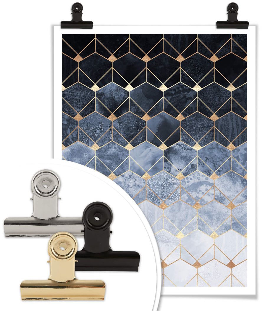 Wall-Art Poster »Hexagon Blau Gold«, Schriftzug, (1 St.) kaufen | BAUR