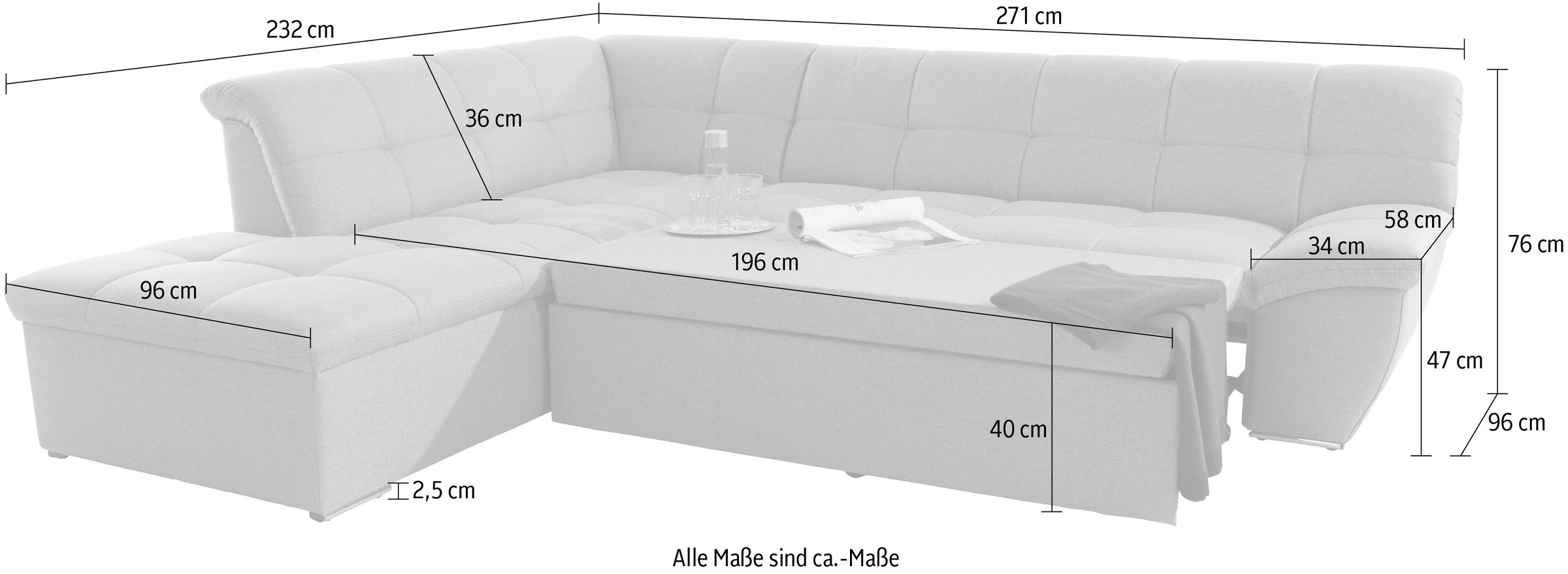 DOMO collection Ecksofa »Lagoa L-Form«, wahlweise mit Bettfunktion, frei im Raum stellbar, große Farbvielfalt