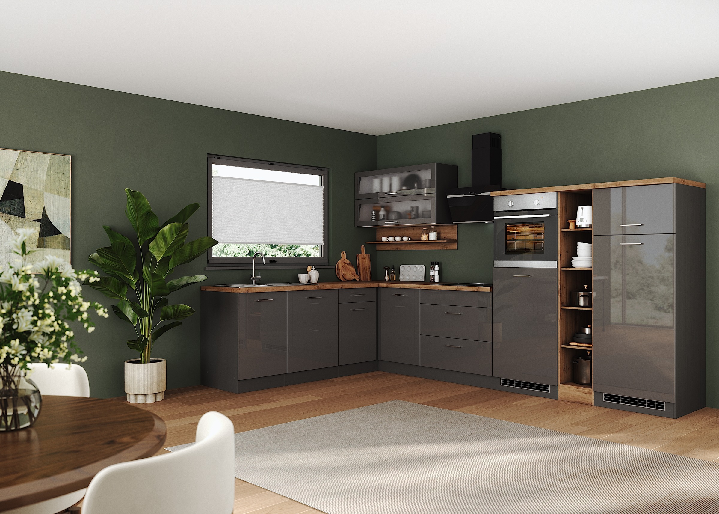 KOCHSTATION Winkelküche "KS-Milan", Stellbreite 340/220 cm, viel Stauraum, günstig online kaufen